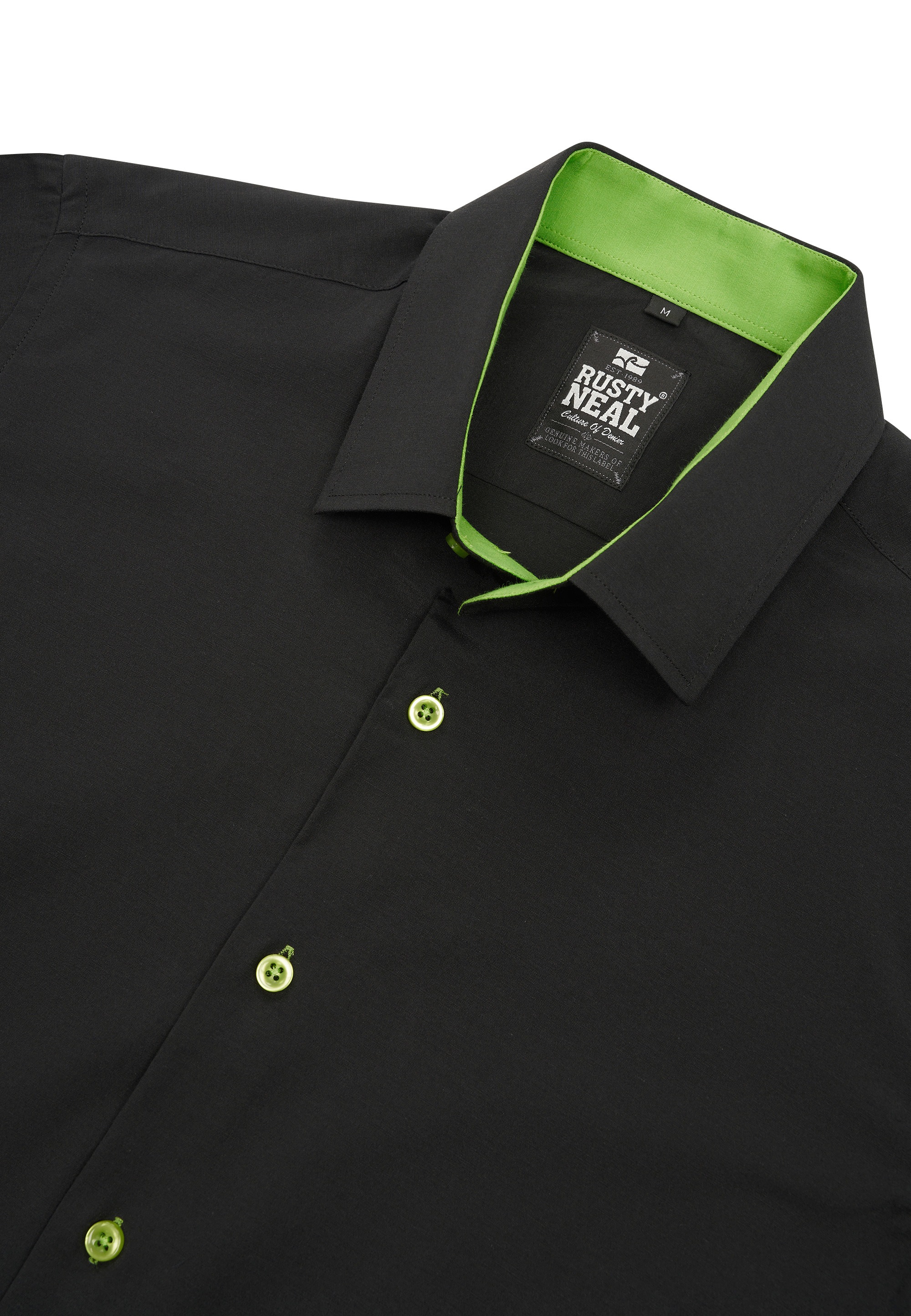 Langarmhemd RUSTY NEAL, Herren, Gr. S, EURO-Größen, schwarz (schwarz, grün), 60% Baumwolle, 37% Polyester, 3% Elasthan, unifarben, Hemden, mit Krawatte 2