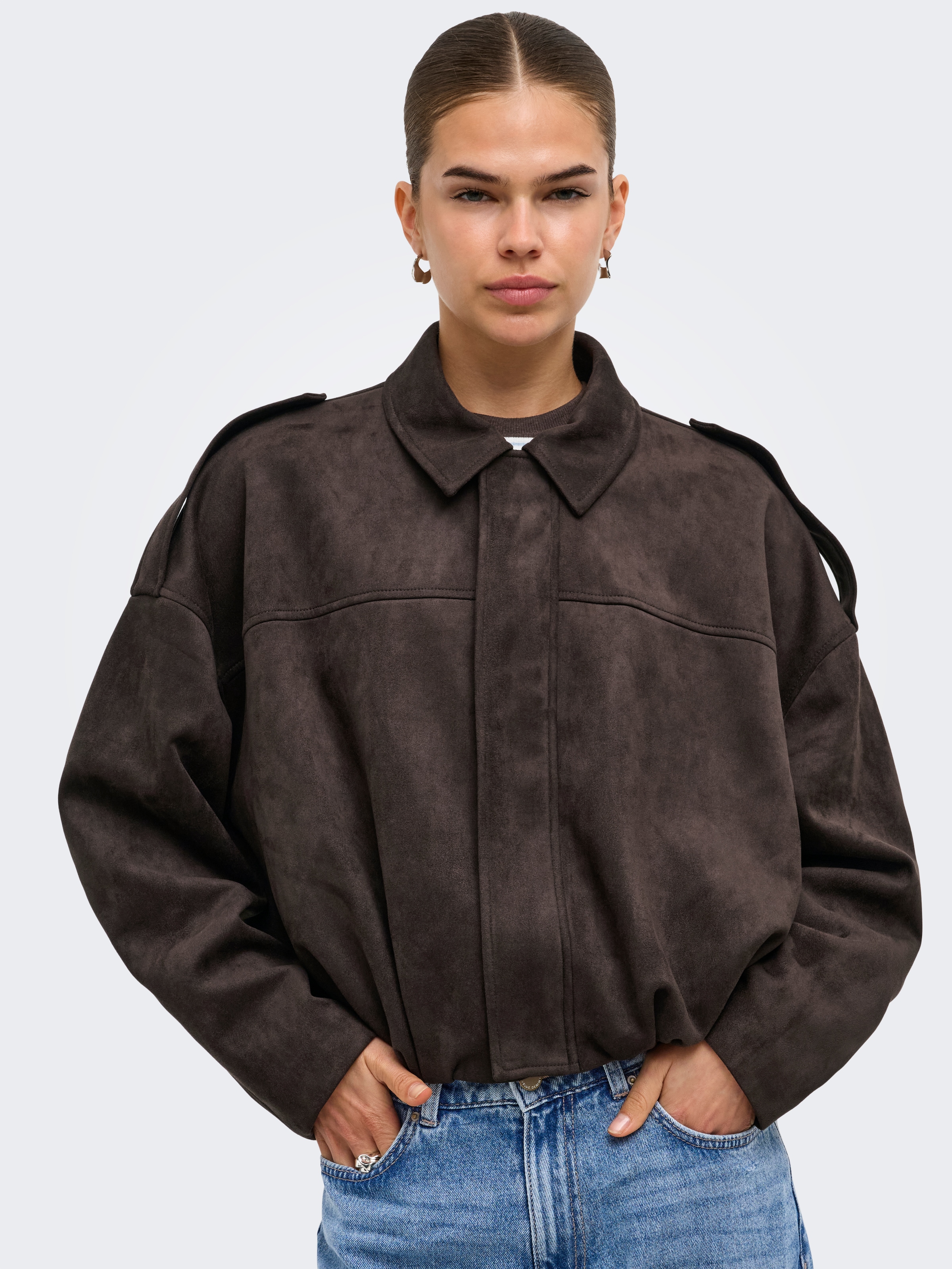 ONLY Blouson »ONLMOON-STINA FAUX SUEDE BOMBER PNT NOOS« Materialmix, Wildlederimitat
