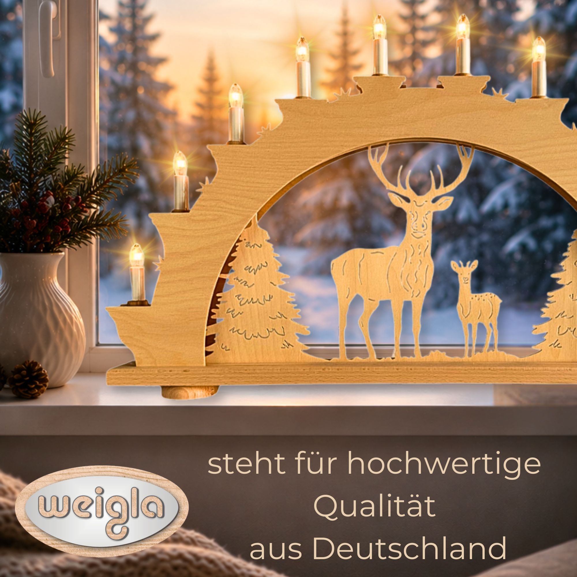 Weigla Schwibbogen »Stolzer Hirsch, Lichterbogen aus Holz, NATUR«