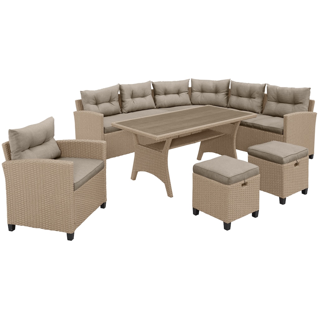 KONIFERA Gartenlounge-Set »Keros Premium«, (Set, 20 tlg., 2x 2er Sofa, 1x Ecke, 1x Sessel, 2x Hocker, 1x Tisch 145x75x67,5cm)