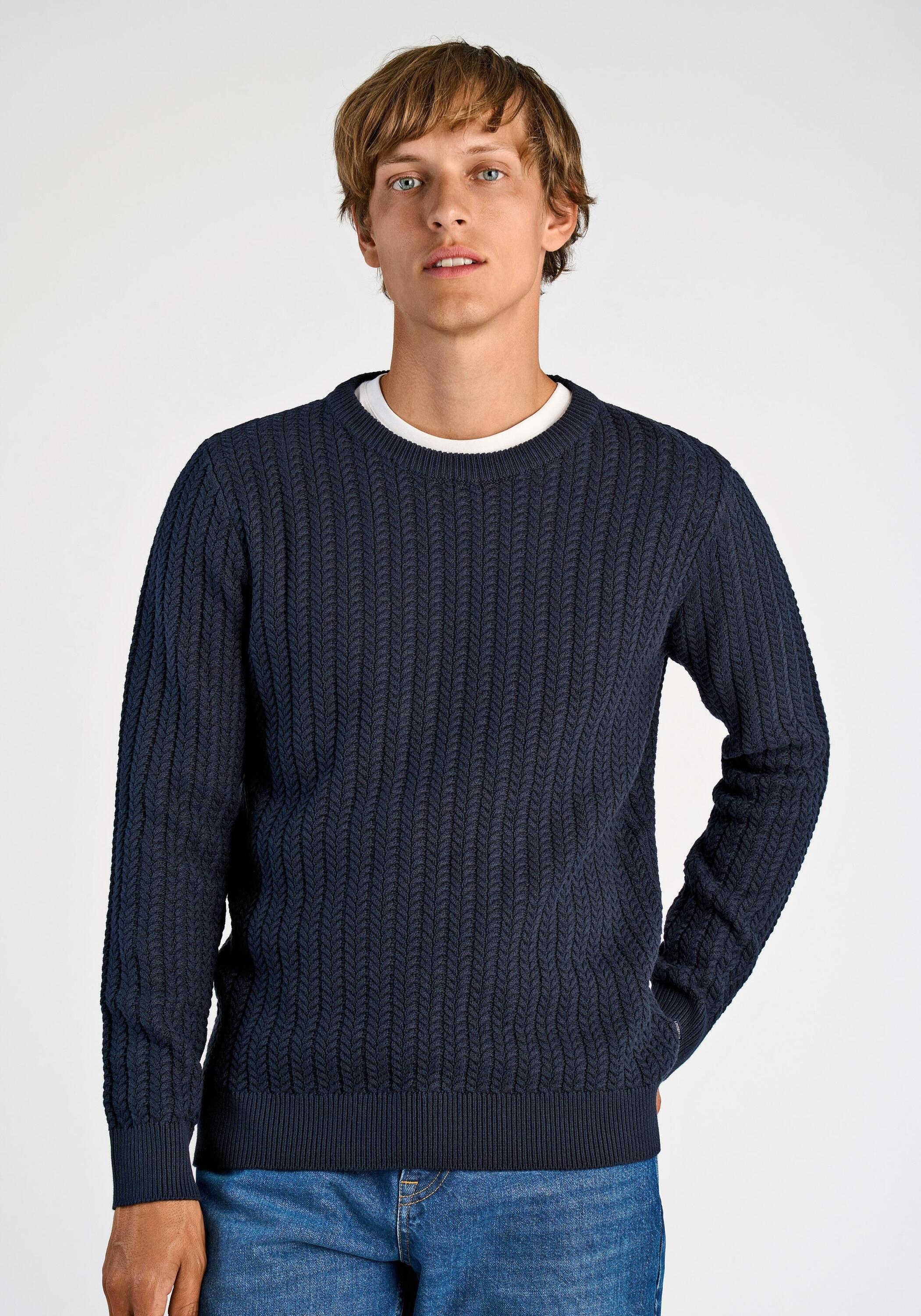 Strickpullover LINDBERGH "Strickpullover Relaxed Fit", Herren, Gr. 3XL, navy, Obermaterial: 60% Baumwolle, 40% Polyester, unifarben, Rundhals, Pullover Strickpullover