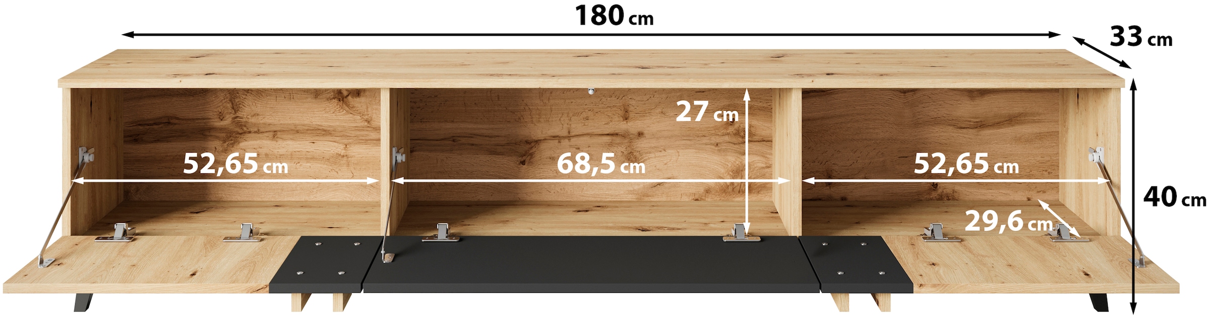 INOSIGN Lowboard »Helsinki, TV-Kommode Breite 180cm«, (1 St.), modernes Design, 3 Klapptüren