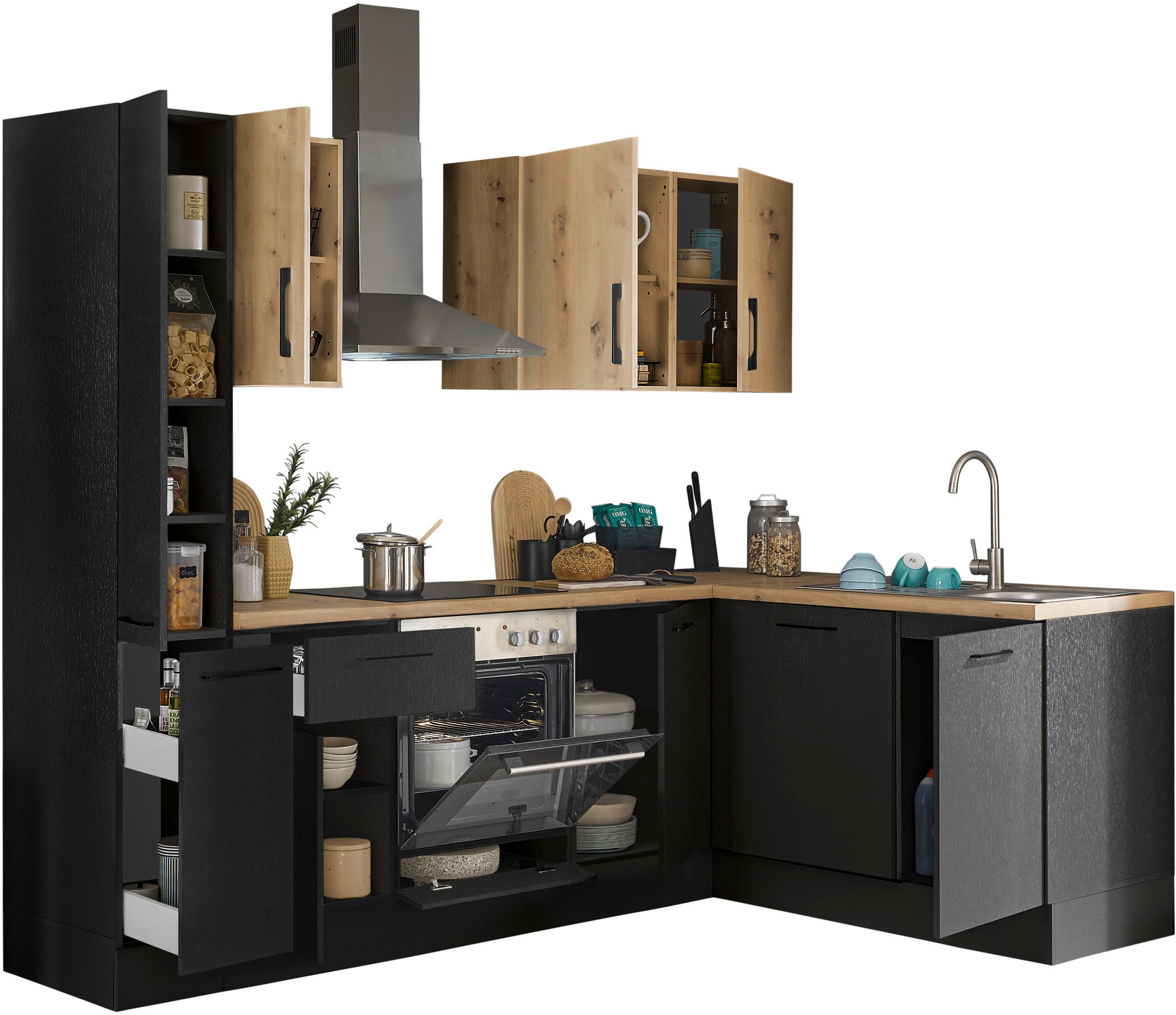 BASIC by Balculina Winkelküche »Turin«, Stellbreite 250x175 cm, wahlweise mit E-Geräten