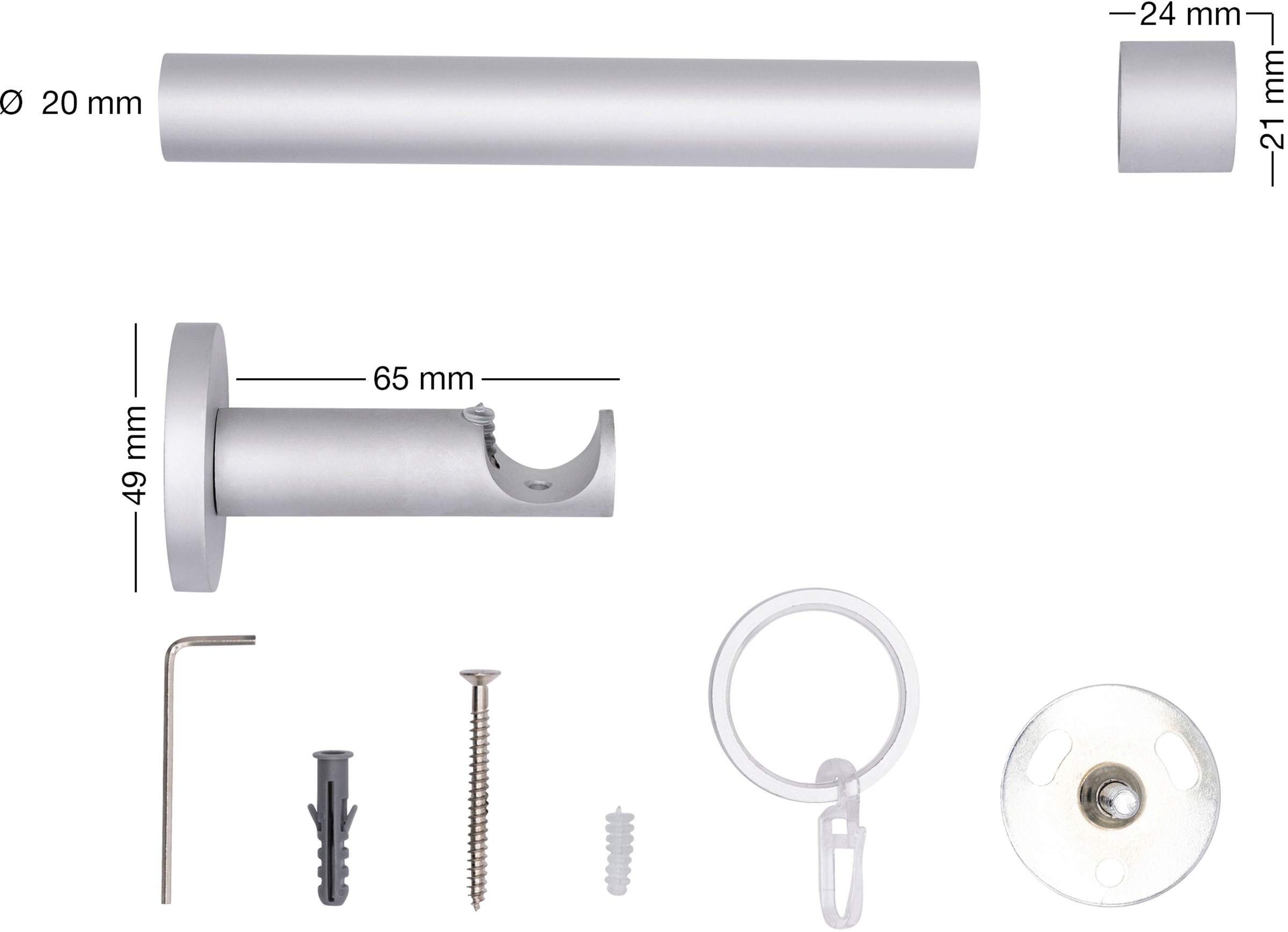 mydeco Gardinenstange »20mm Cap Wandträger 6,5 cm« 1 läufig-läufig Fixmaß