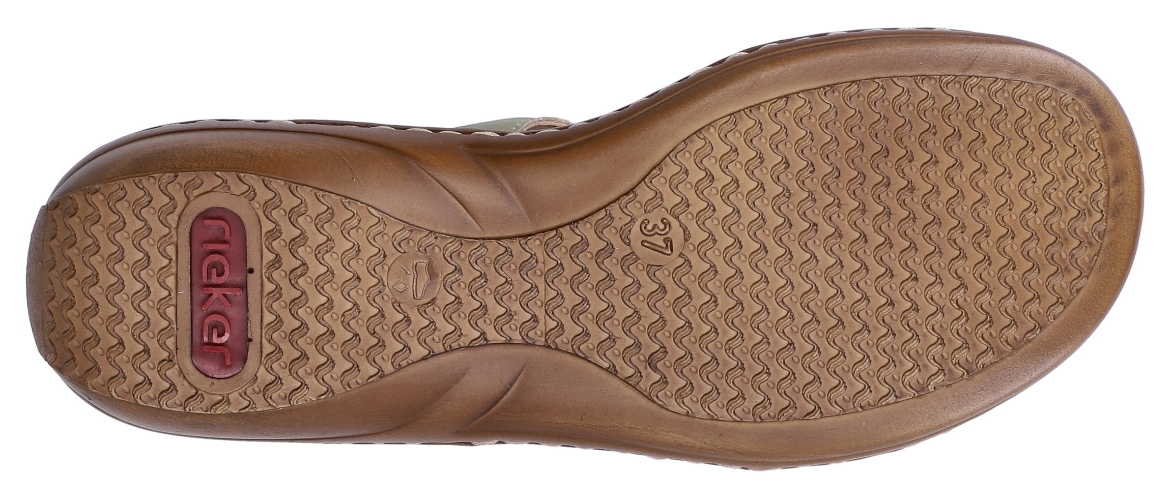 Pantolette RIEKER, Damen, Gr. 37, schilf, Lederimitat, unifarben, Schuhe Pantolette, Sommerschuh, Strandschuh, Klettschuh mit Perforation 3