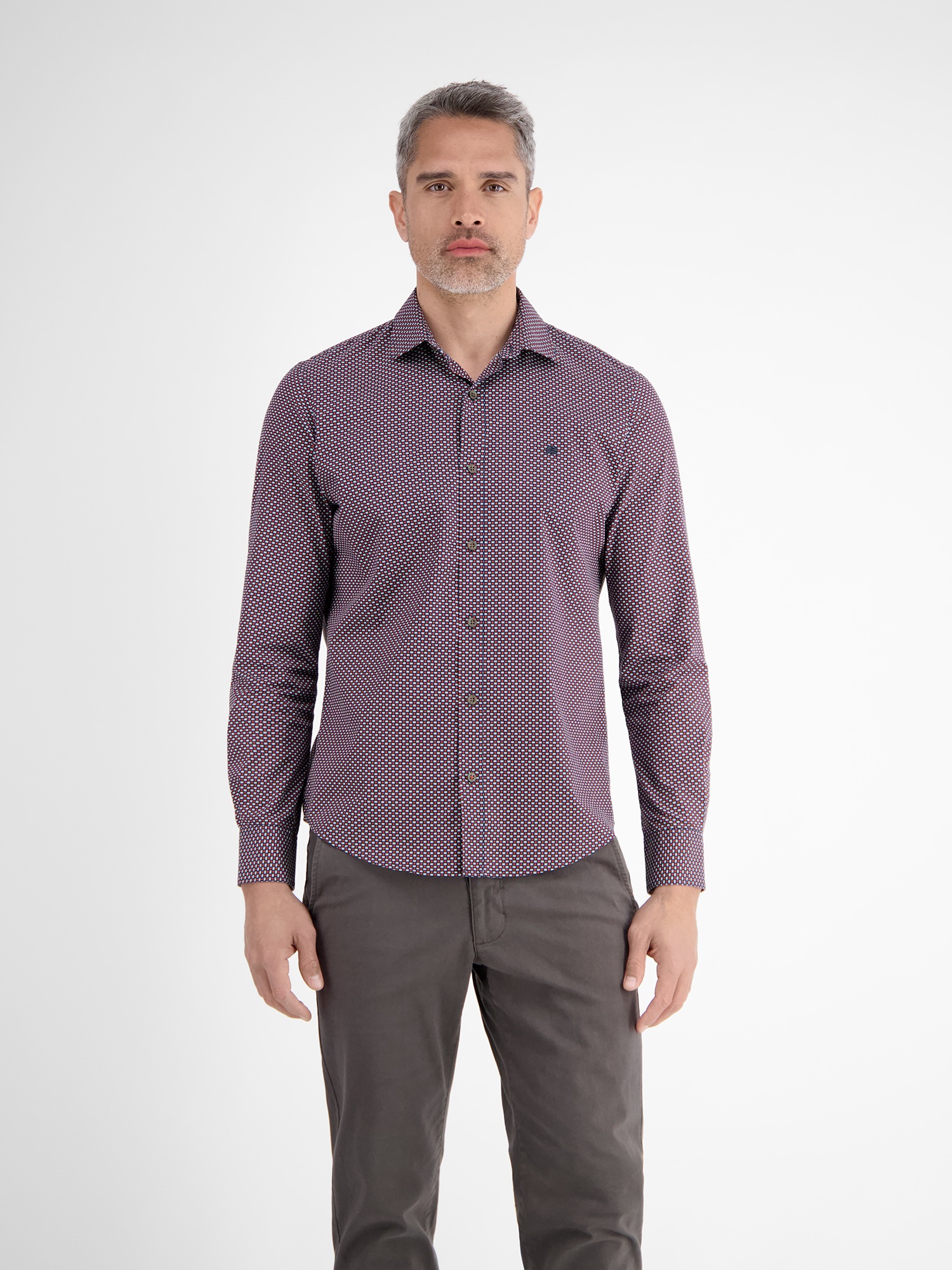 LERROS Langarmhemd "Herrenhemd mit Haifischkragen, dezent gemustert" günstig online kaufen