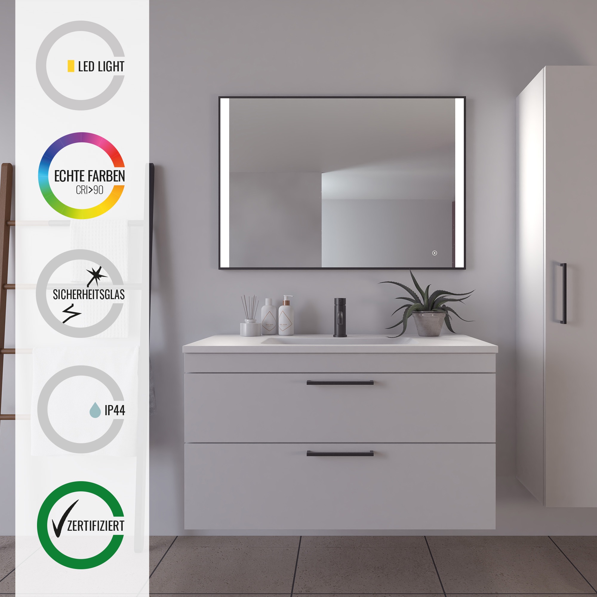 Loevschall Badspiegel "Libra Quadratisch, Badzimmerspiegel mit LED Beleucht günstig online kaufen