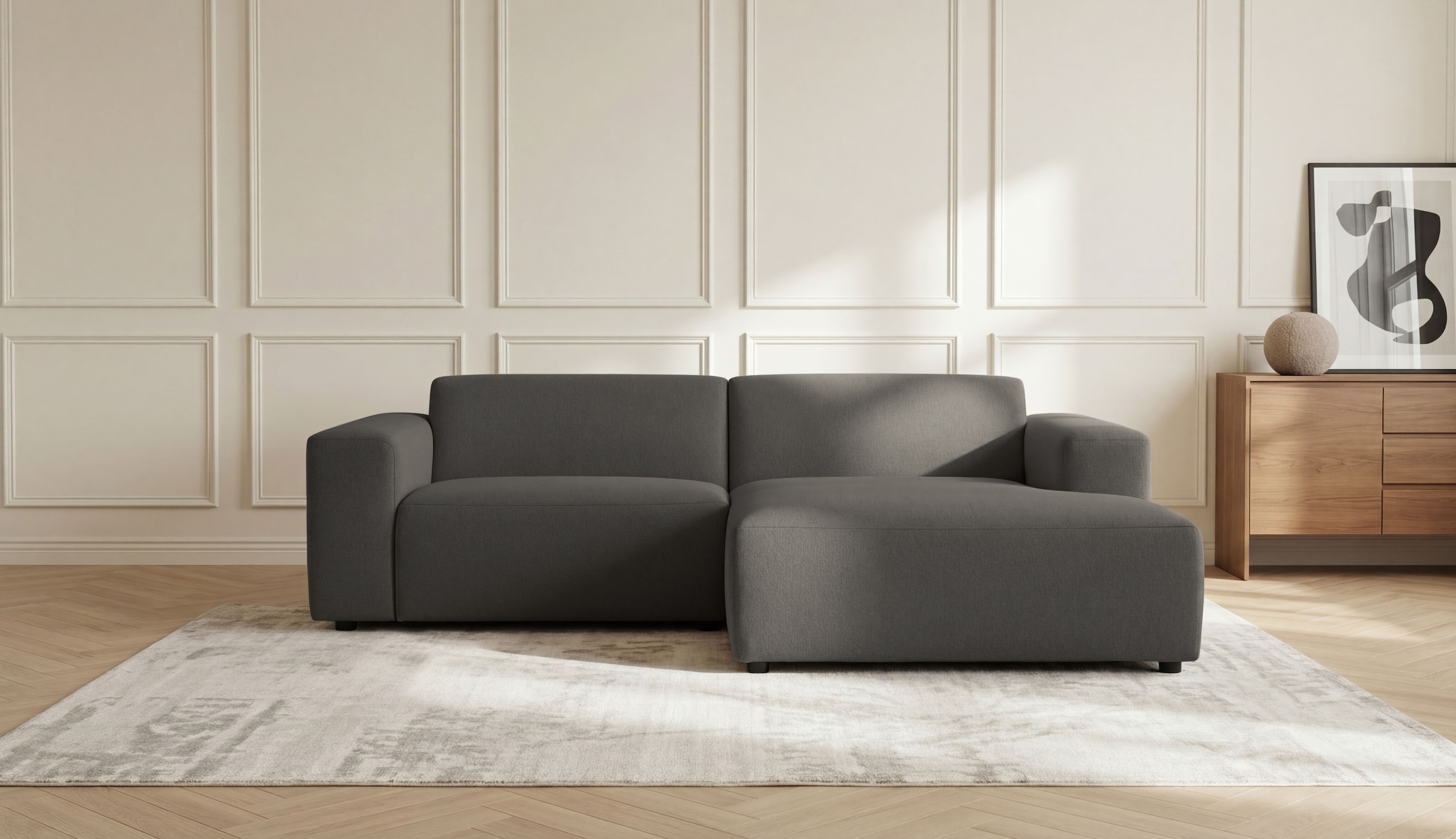OTTO home Ecksofa "Koa, 228 cm, L-Form, Modulsofa in Cord, Chenille, Struktur, Webstoff" Designsofa, weicher Lounge-Sitzkomfort, Welleunterfederung, bodentief