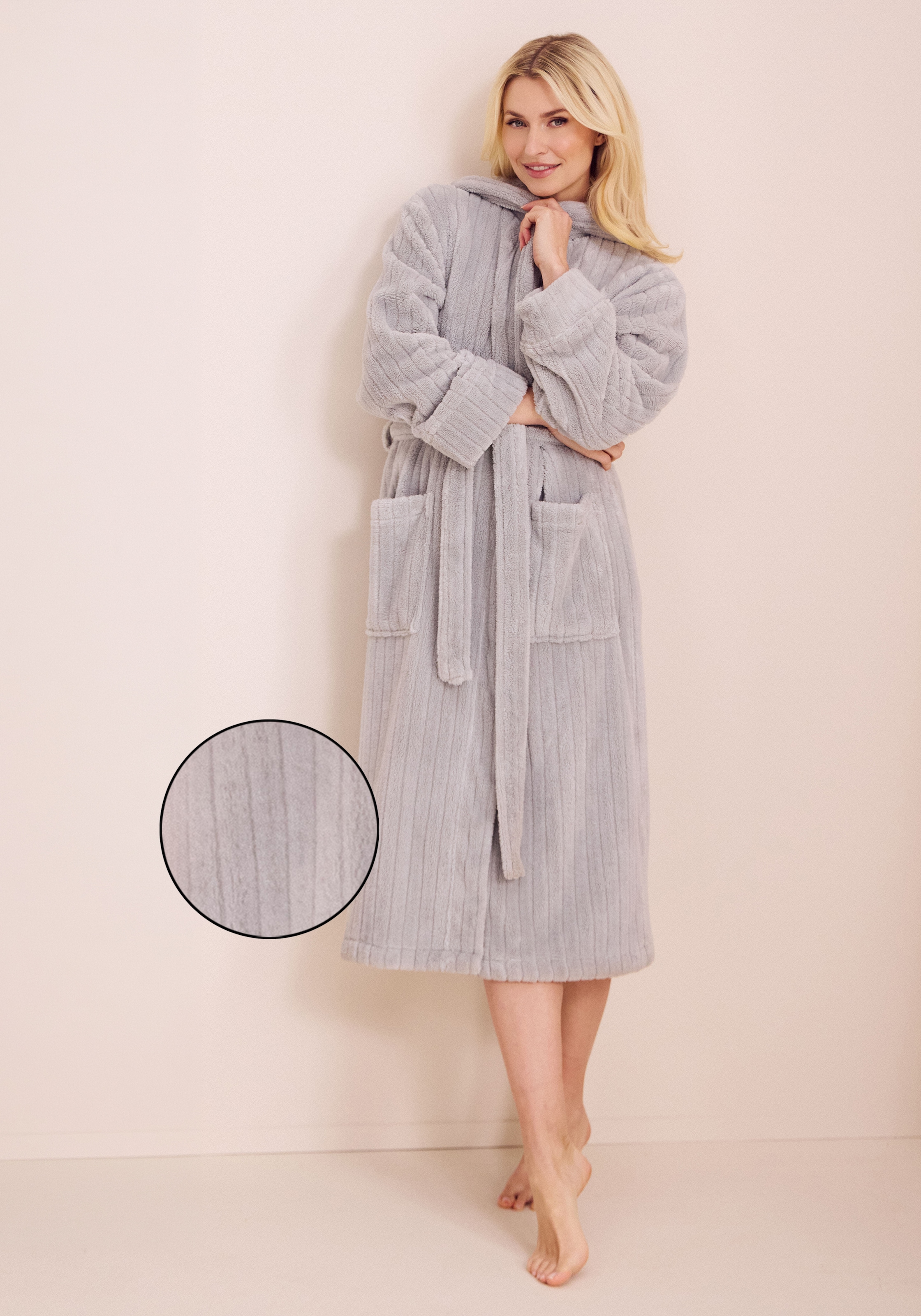 LeGer Home by Lena Gercke Unisex-Bademantel "Lovina gestreift, ideal für Sauna & Spa, Hotelbademantel, Morgenmantel" 1 Stk. Hoch-Tief, kuschelig weicher Fleece, plüsch, Damen und Herren, XS-3XL