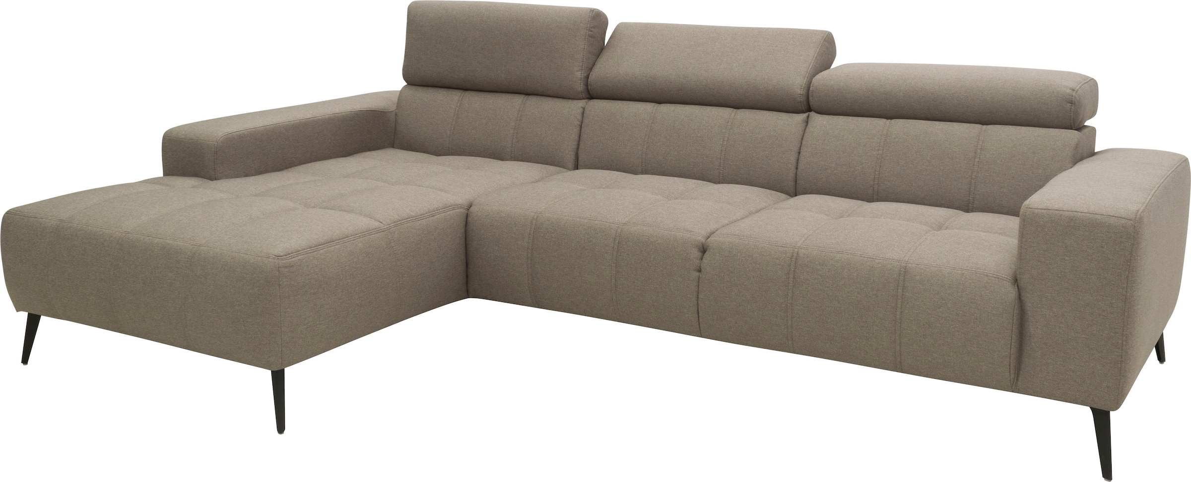 DOMO collection Ecksofa »Trento L-Form, mit Kufenfuß oder Einzelfuß«, wahlweise mit Kopfteilverstellung, Recamiere links/rechts bestellbar