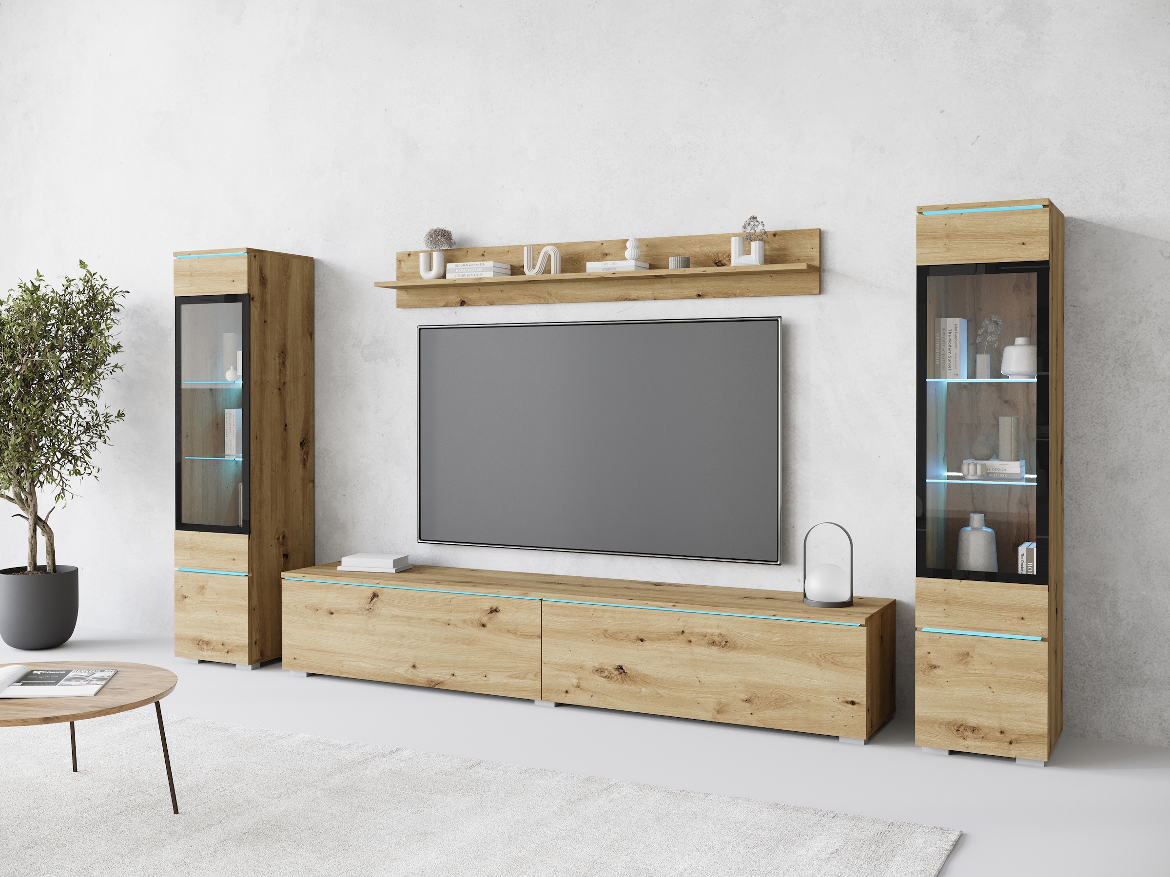 INOSIGN Wohnwand »VERA II, Vitrinen Türanschlag wechselbar«, (Komplett-Set, 4 St.), Vitrine mit Verglasung, stehend und hängend, inklusive Beleuchtung
