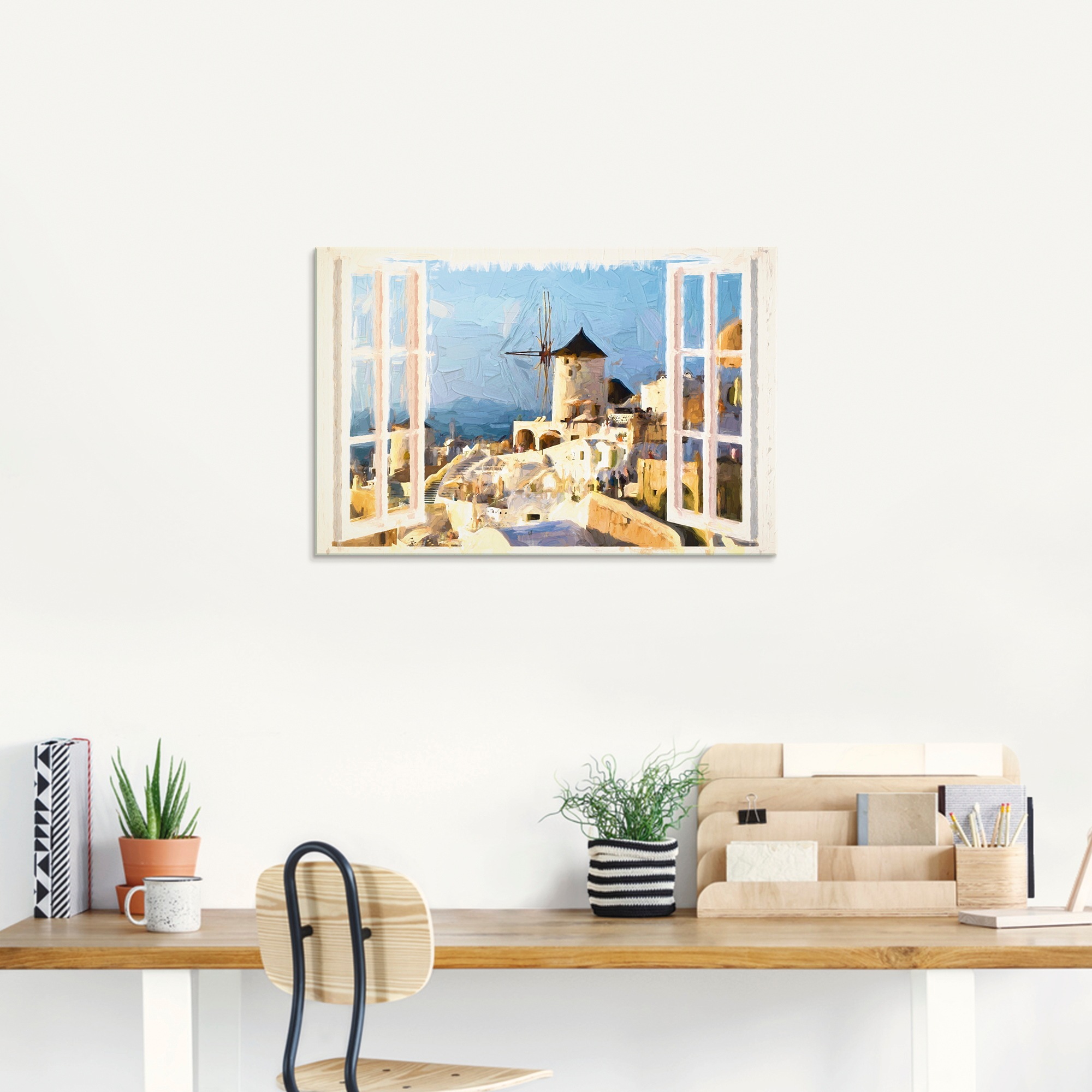 Artland Glasbild »Blick durch das Fenster auf Santorin«, Fensterblick, (1 St.), in verschiedenen Größen