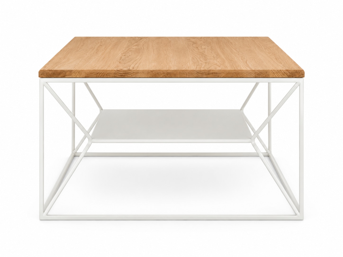 OTTO home Couchtisch »Inari, Wohnzimmertisch, Sofatisch, Beistelltisch, Kaffeetisch« Wildeiche massiv geölt 18 mm, Metallgestell pearl white mit Ablage