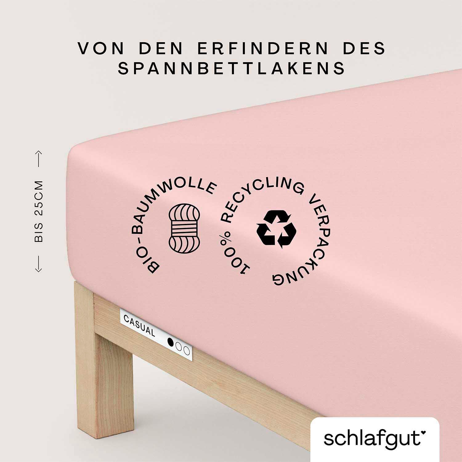 Schlafgut Spannbettlaken "CASUAL Bettlaken 100% gekämmte Bio-Baumwolle, 150 g/m², Spannbetttuch" Bettlaken bis 25 cm Höhe, langlebig, weich, Antipilling-Ausrüstung