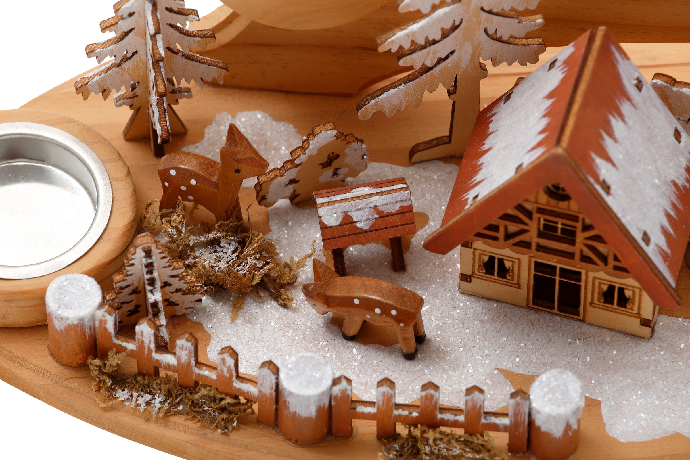 Home affaire Teelichthalter »Winterlandschaft, Weihnachtsdeko aus Holz«, (1  St.), Adventsleuchter für 4 Teelichter, Breite ca. 37 cm | BAUR