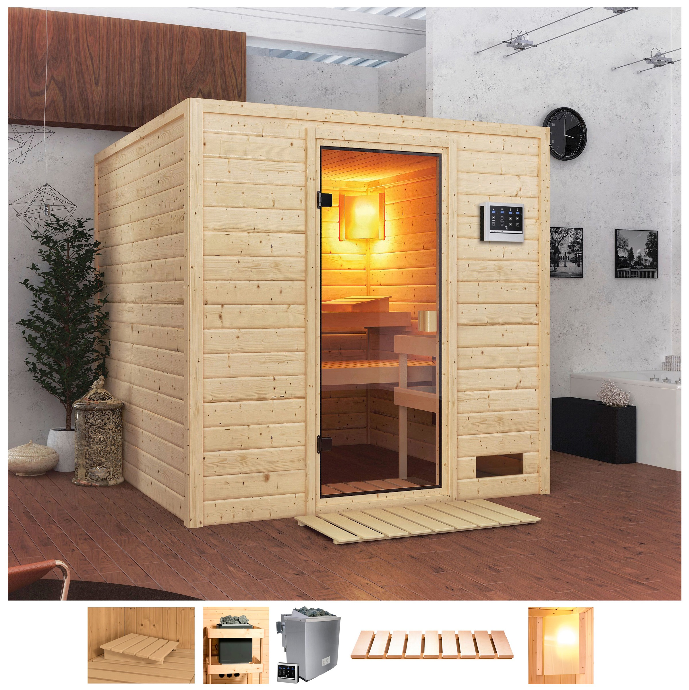 welltime Sauna »Jacky«, 4,5-kW-Bio-Ofen mit ext. Steuerung