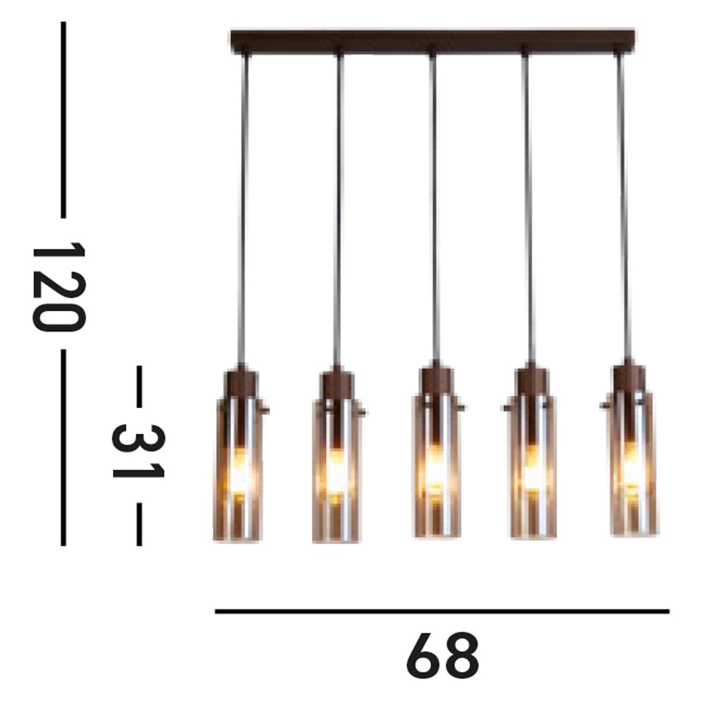 Searchlight Hängeleuchte »Sweden II 5Lt Bar Pendant - Mocha Metal & Amber Glass« E27 1 Stk.