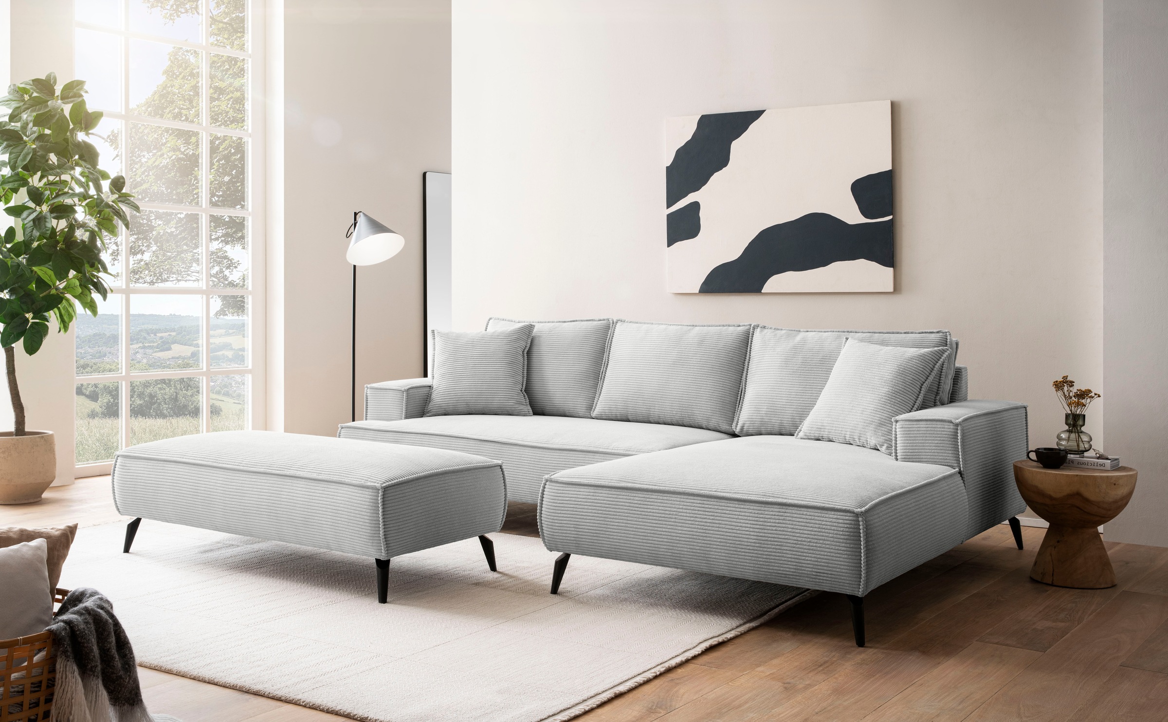 andas Sitzgruppe »TVINNU, Polsterecke L-Form, Schlaffunktion, mit Hocker«, (Set, 2 tlg.), stellbar zum Schlafsofa (Krokodilverbinder)