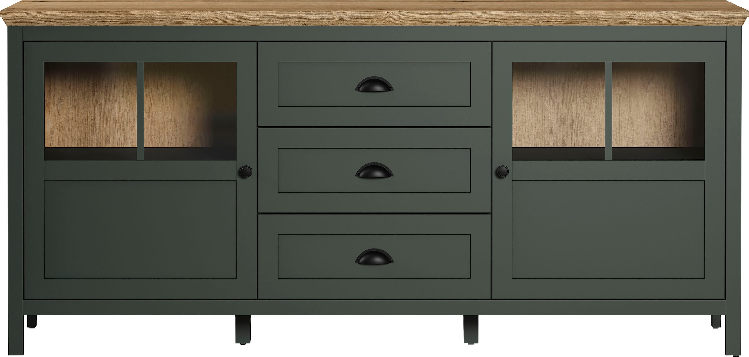 Home affaire Sideboard »Vienna« 1 Stk. tlg. Kommode im Landhausstil - Beleuchtung, Glastüren - B/T/H 185/45/86 cm