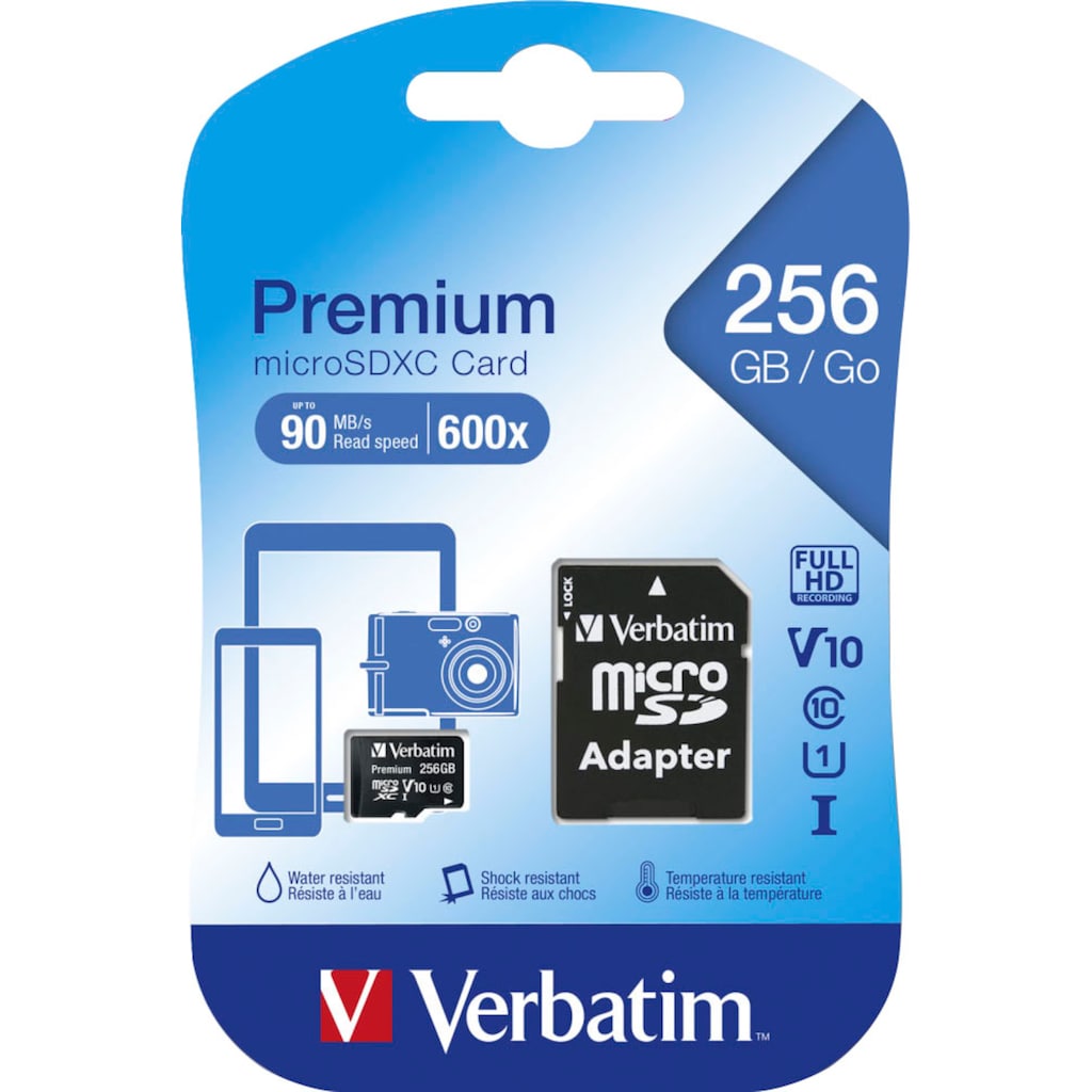 Verbatim Speicherkarte »microSDXC 256GB«, (Class 10 90 MB/s Lesegeschwindigkeit)