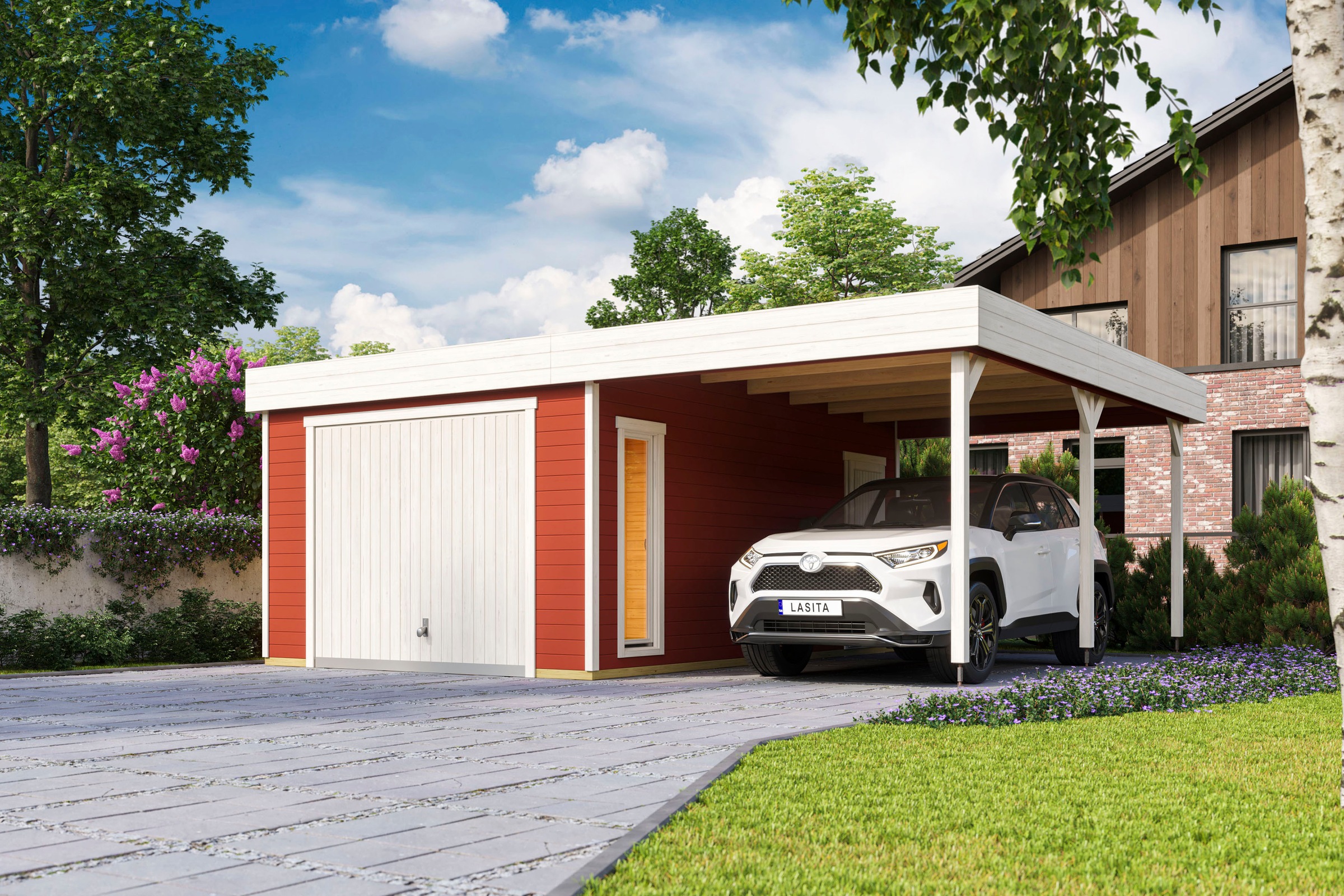 LASITA MAJA Garage »Bahamas«, (Set, Mit zusätzliche Eingang), Garage + Schwingtor