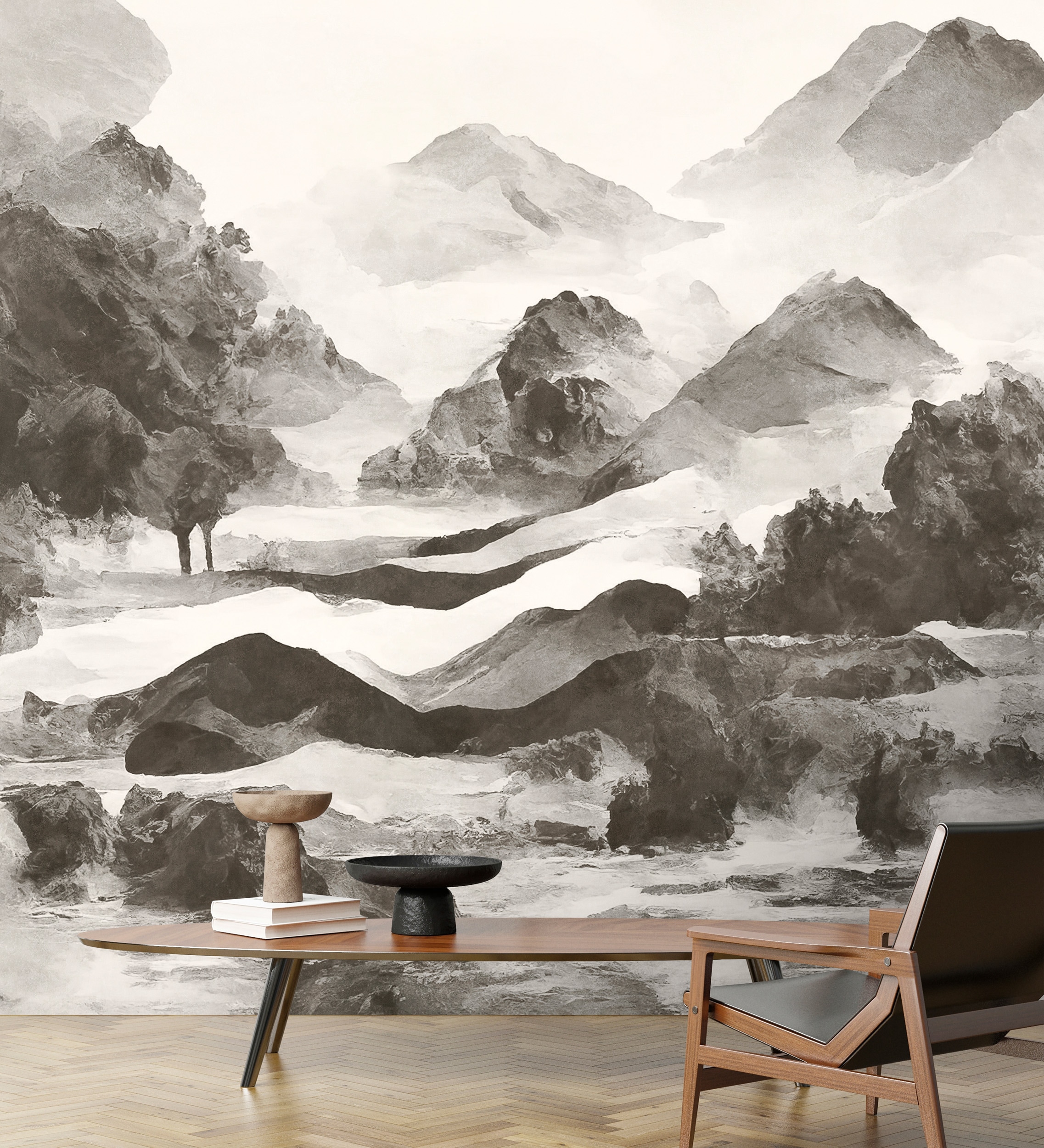 living walls Vliestapete "Berglandschaft-Tapete Asiatischer Stil Vliestapete" matt glatt