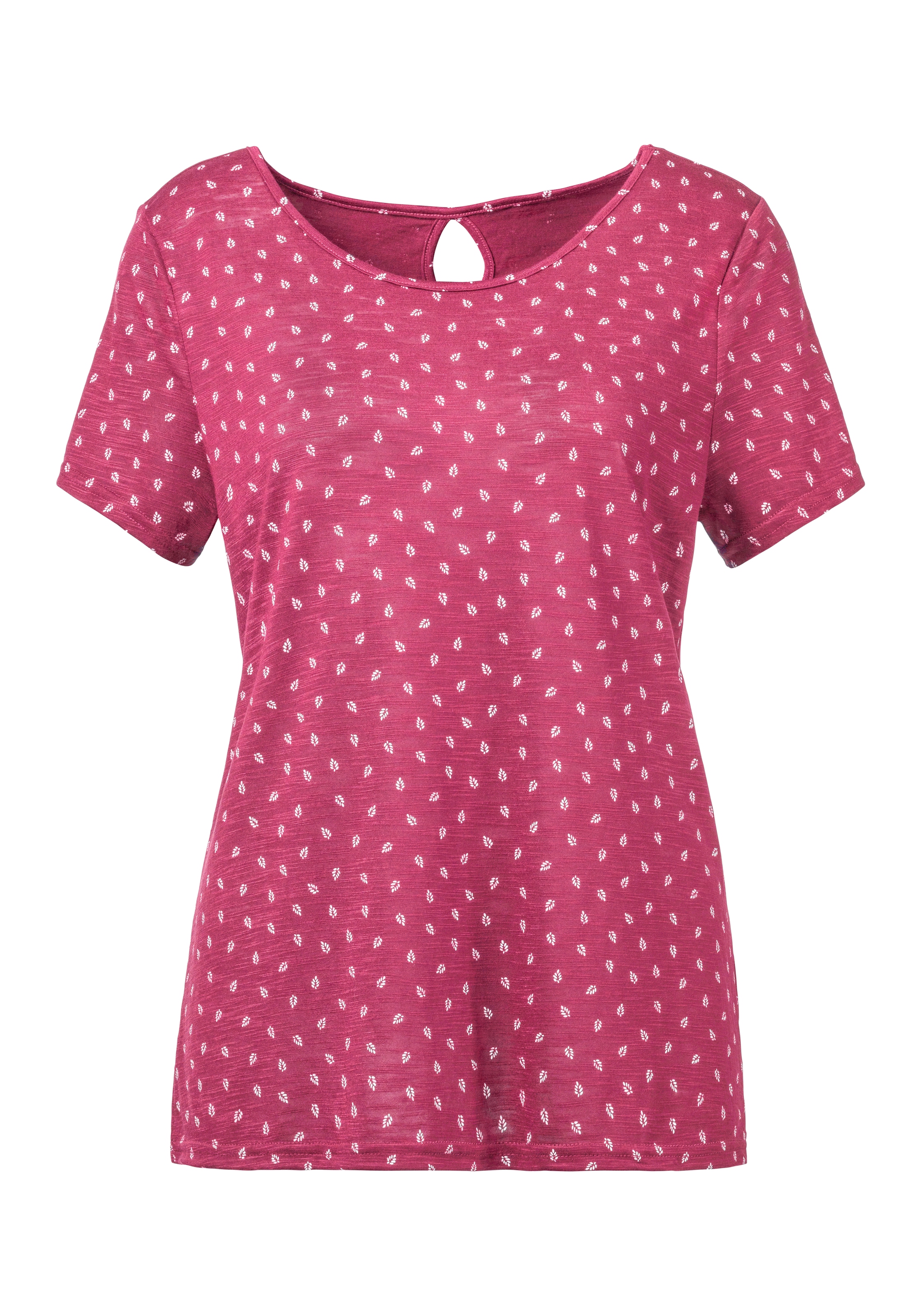 LASCANA T-Shirt, (2er-Pack), mit süßem Blätter-Druck und Cut-Out im Nacken