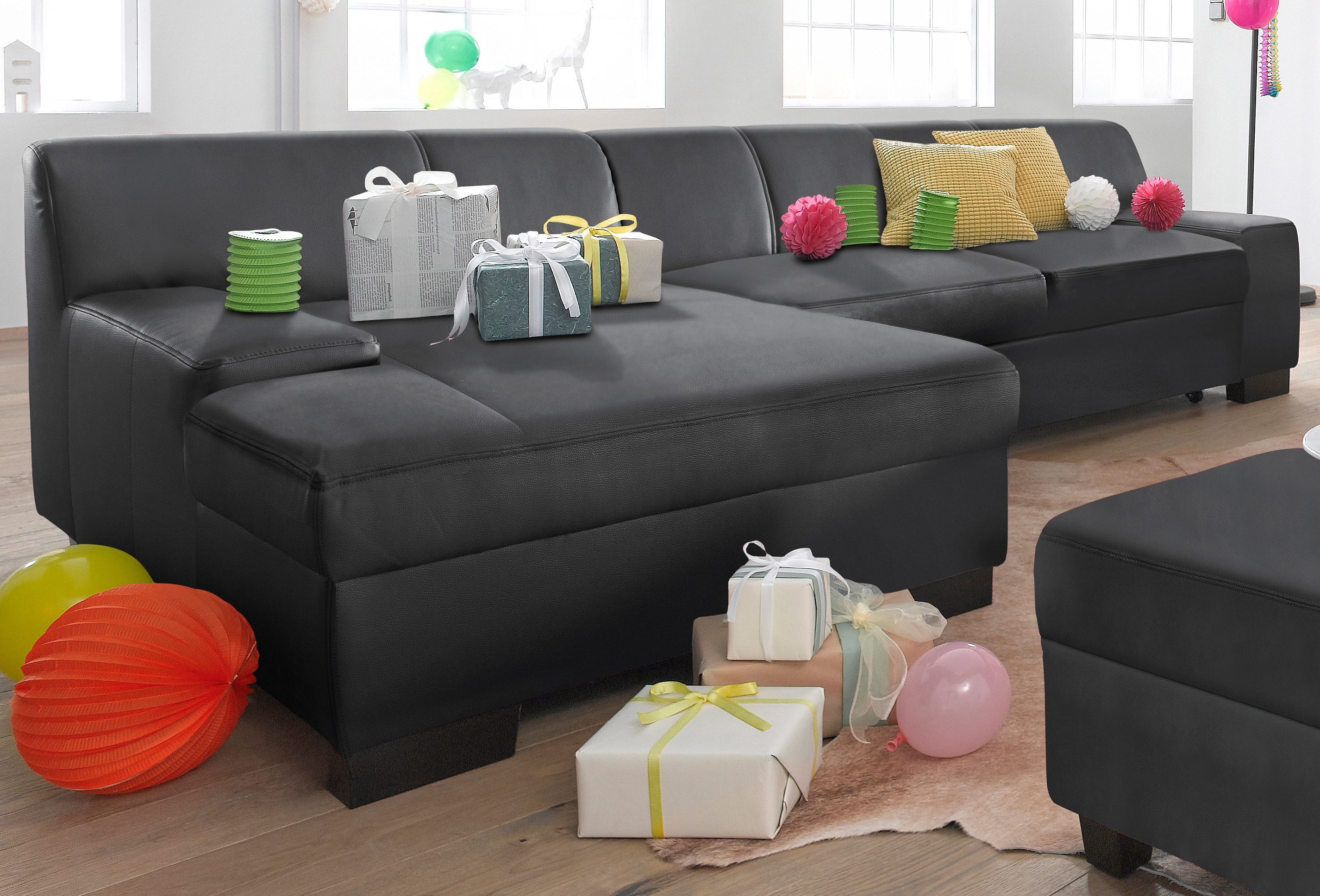 DOMO collection Ecksofa "Norma Top, elegant, flache Armlehnen, bequem, Breite 268cm, L-Form" wahlweise mit Bettfunktion