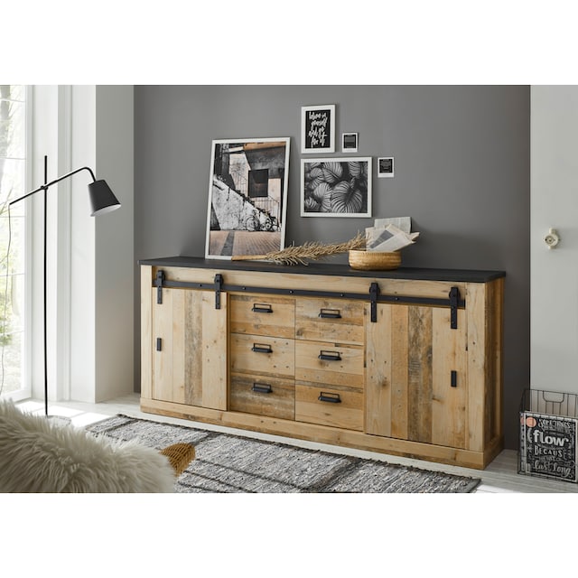 affaire mit Scheunentorbeschlag 201 »SHERWOOD«, | aus Holz Metall, Breite Sideboard Dekor, cm Home modernes BAUR