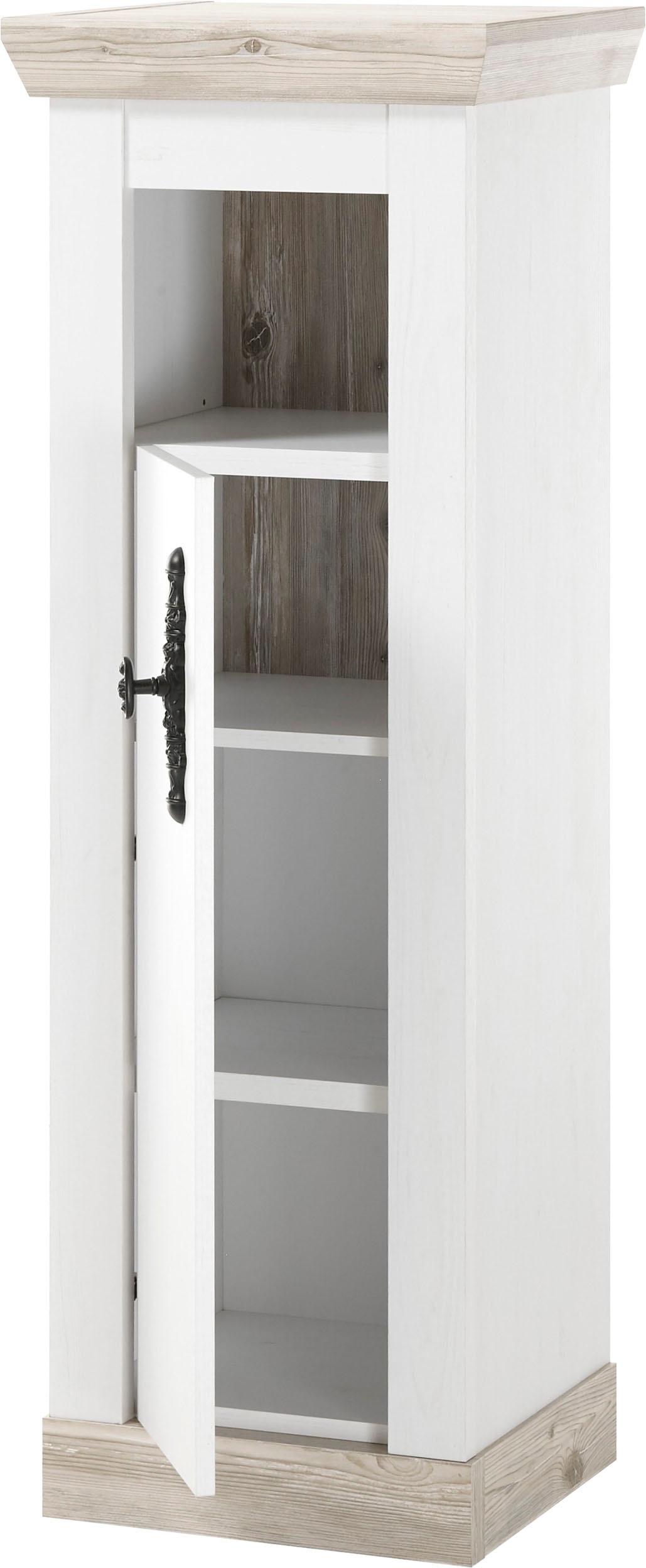 Home affaire Badmöbel-Set »Florenz, Bad im Landhausstil, 4-teiliges Badezimmer«, (4 St.), Hänge-Waschtisch, Schrank, Wandboard und Spiegel, in Pinie Weiß