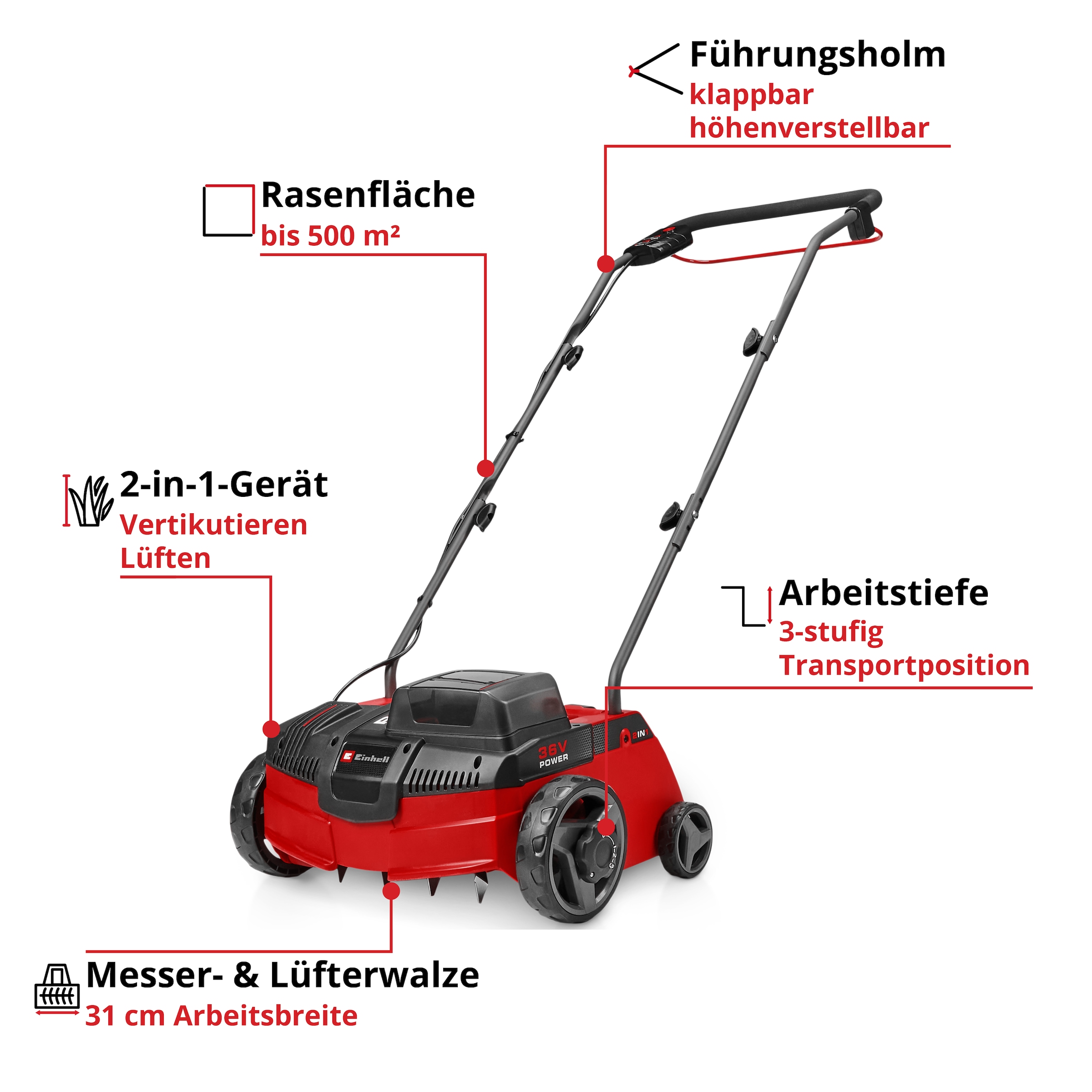 Einhell Vertikutierer »GC-SA 36/31 Li-Solo« ohne Akku und Ladegerät