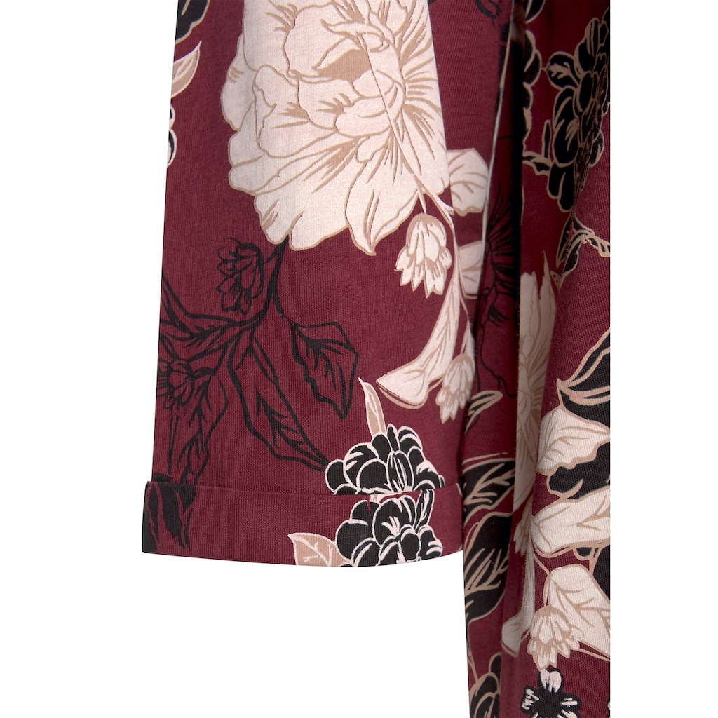 Damenmode Cotton made in Africa s.Oliver Nachthemd, im Blumen-Dessin mit halbem Ärmel bordeaux-geblümt-mehrfarbig