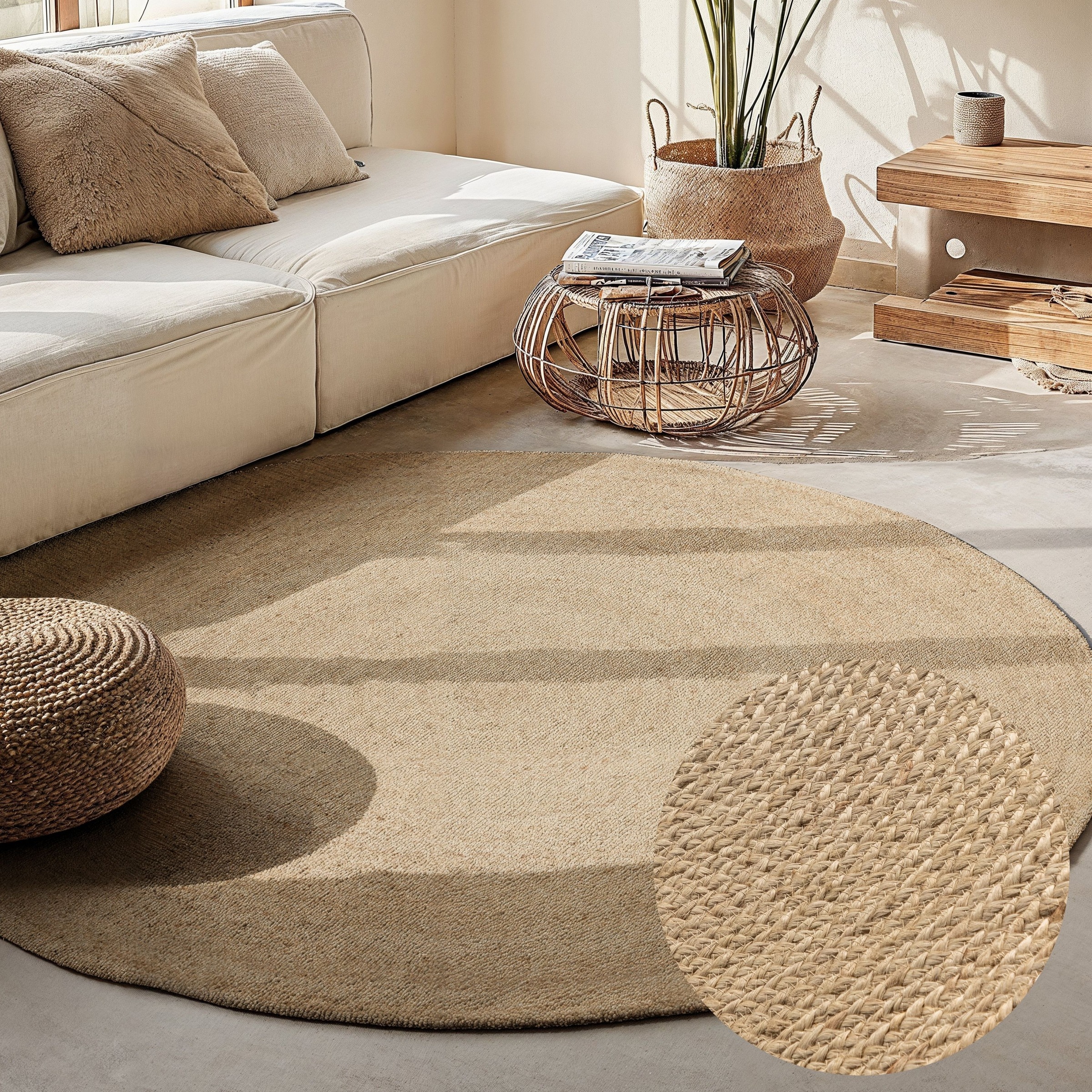 Teppich HANSE HOME "Rangpur Juteteppich, auch in oval", beige (elfenbein), H:10mm Ø:200cm, Jute, Teppiche, Teppich, Handgewebt, 100% Jute, Natur, Wohnzimmer, Flur, Boho, Skandi