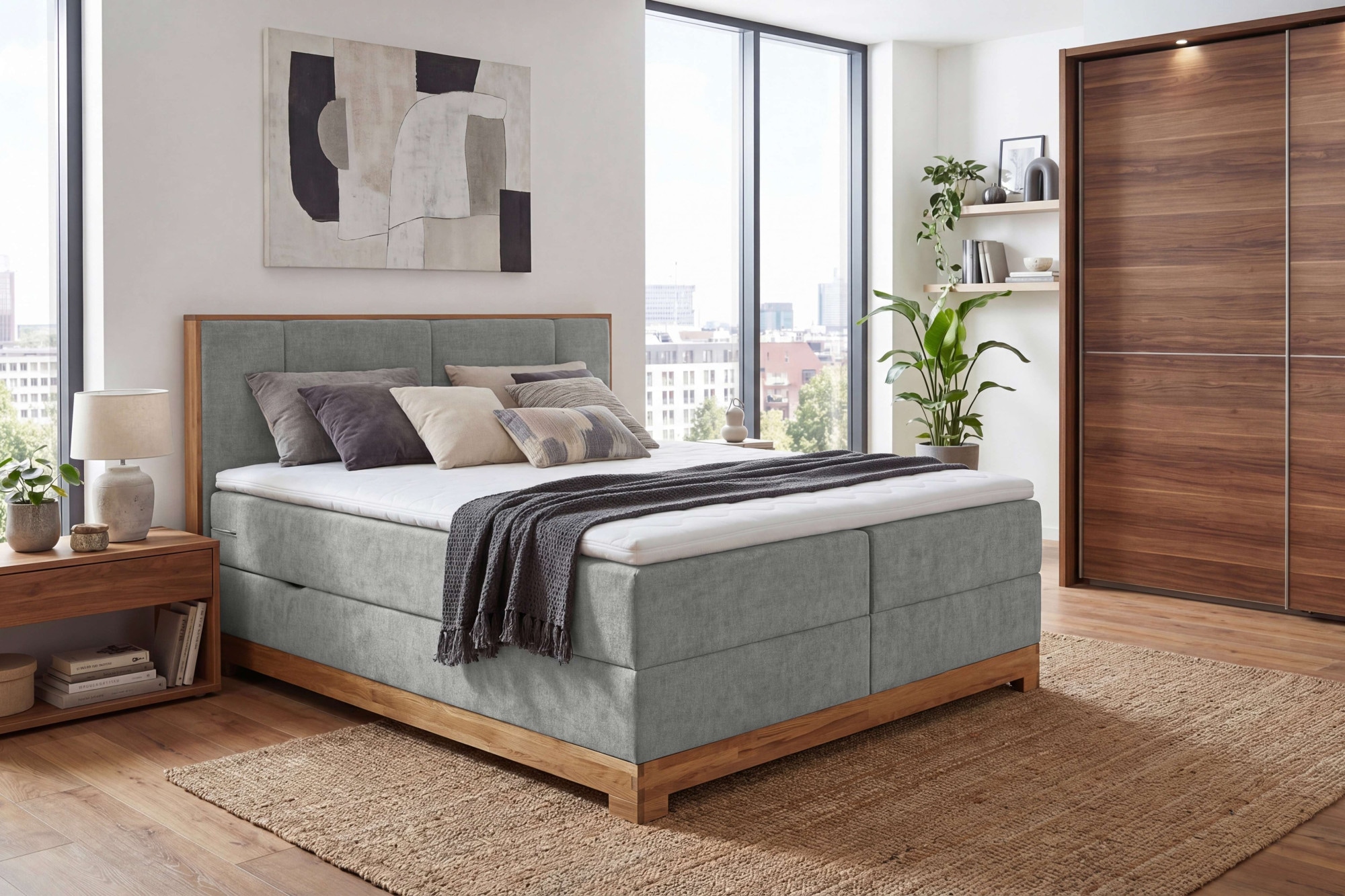 OTTO home Boxbett "Fennor, Doppelbett, Polsterbett, Federkernbett, Komforbett, 160/180 cm" Boxbett: 5-Z-Taschenfederkern im Unterbau, Härtegrad 3, inkl. Topper