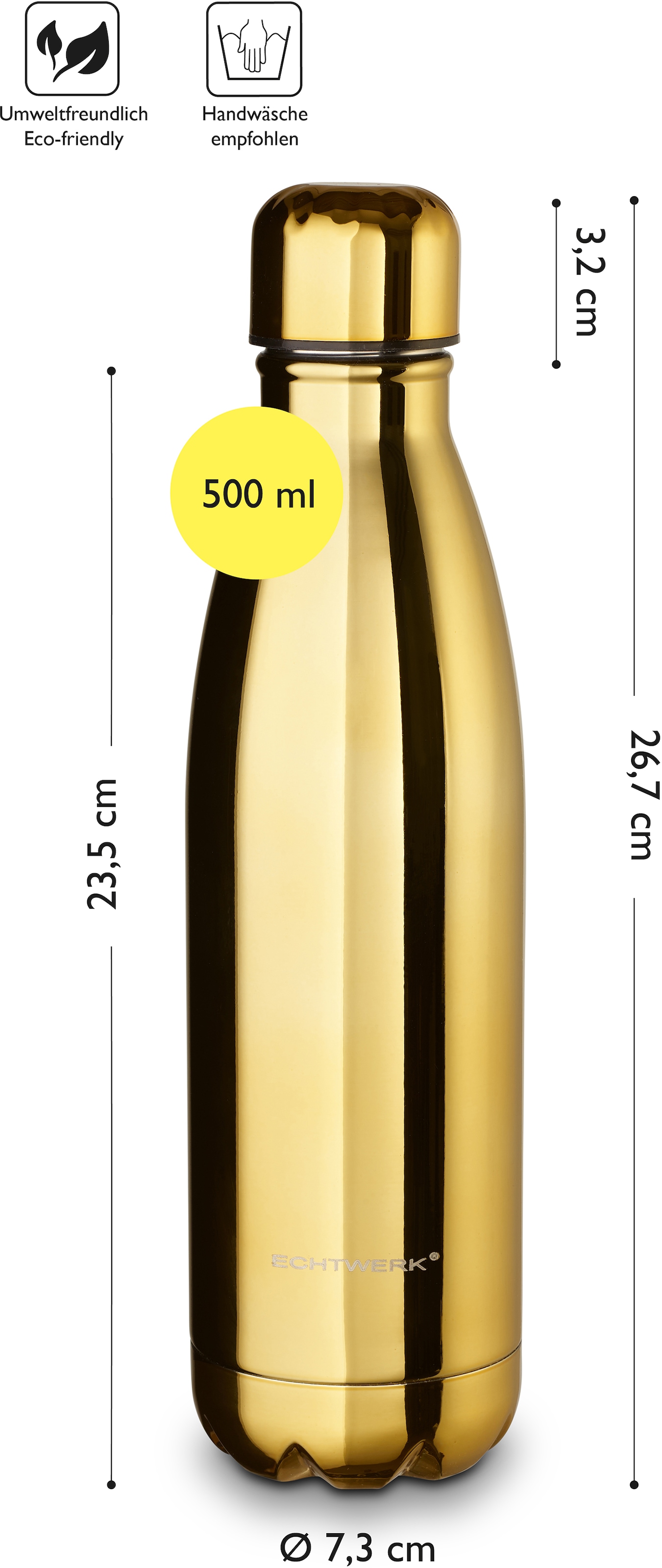 ECHTWERK Isolierflasche »Shiny«, Trinkflasche, Klavierlackoptik, aus hochwertigem Edelstahl, BPA-Frei