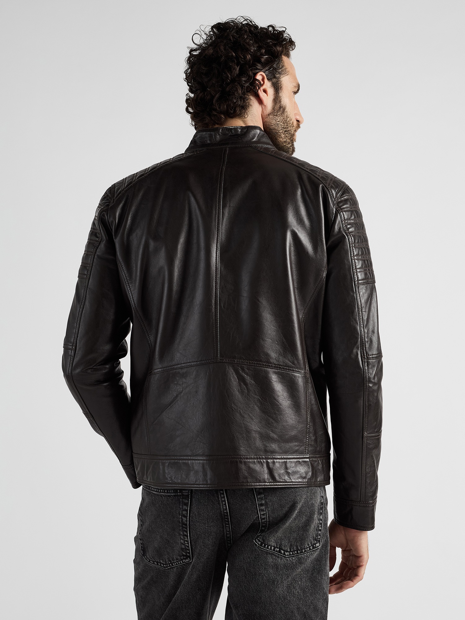 Lederjacke JCC "31023636", Herren, Gr. 48, braun (schwarz braun), Obermaterial: 100% Lammleder; Innenfutter: 100% Baumwolle; Ärmelfutter: 100% Polyester, Jacken 3