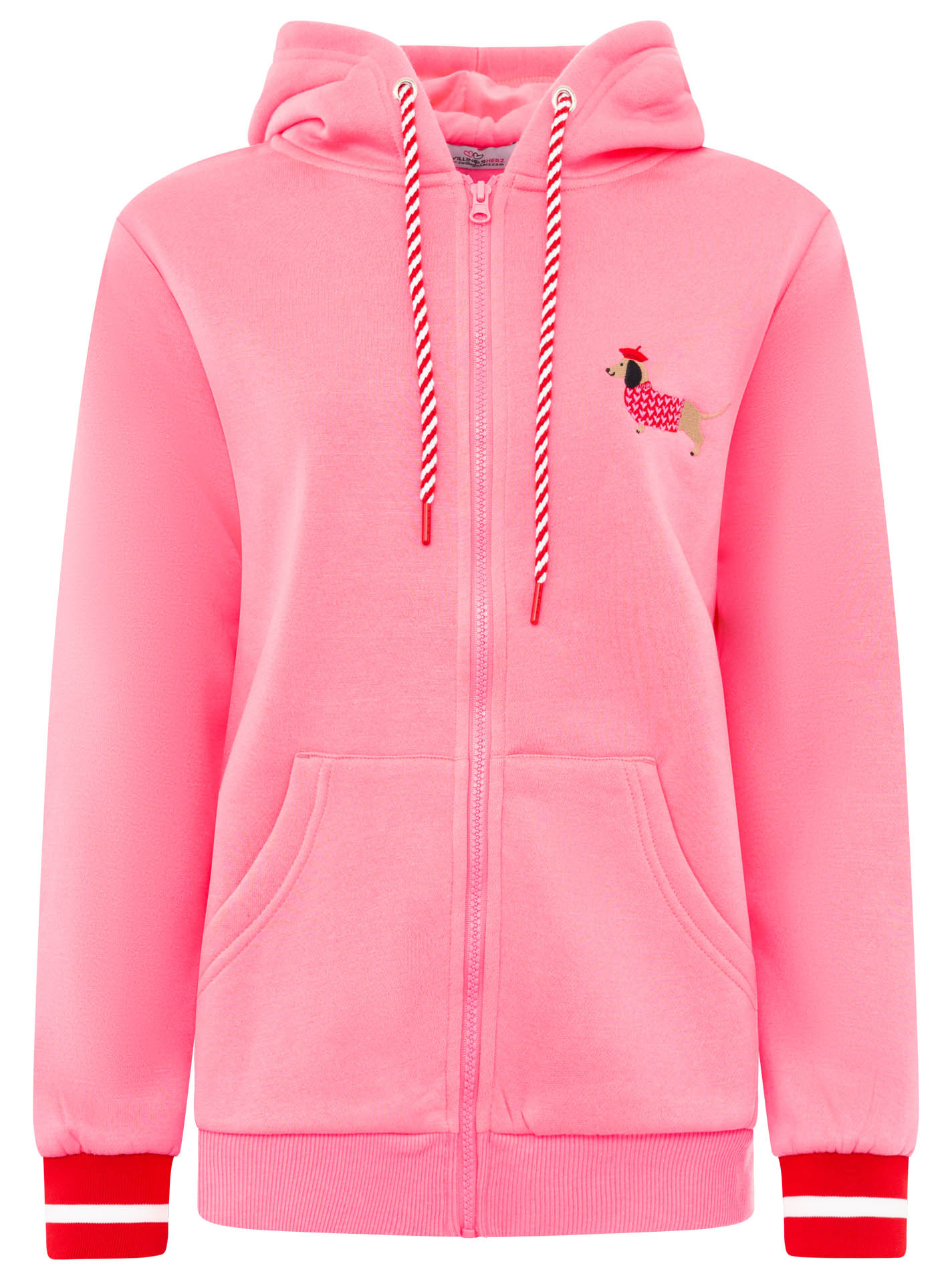 Zwillingsherz Sweatjacke ""Très Bien"" Mini Me, süßes Dackelmotiv, gestreifte Ärmelbündchen, Kapuze, Zipper