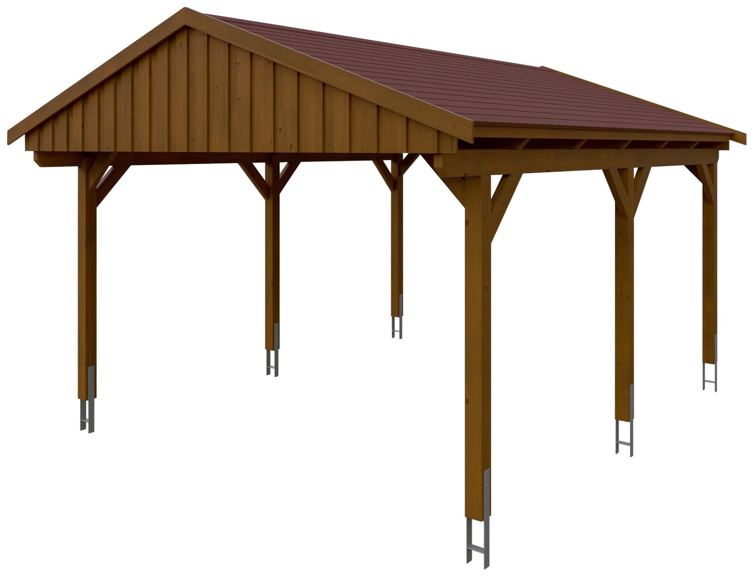 Skanholz Einzelcarport »Fichtelberg«, Leimholz-Nordisches Fichtenholz, braun, mit roten Schindeln