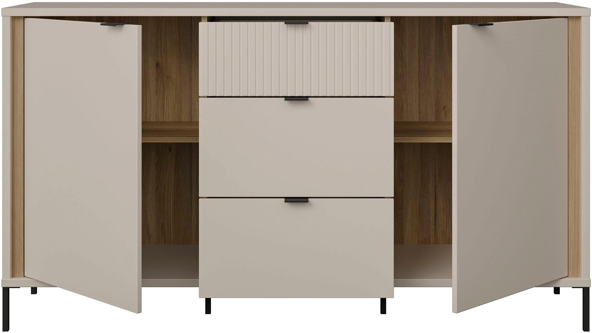 FORTE Sideboard »Forte Seravel Sideboard 160 cm, Kashmir Beige/Mauvella Eiche« B/H/T 158,8/87,2/41,5 viel Stauraum, Lamellenoptik