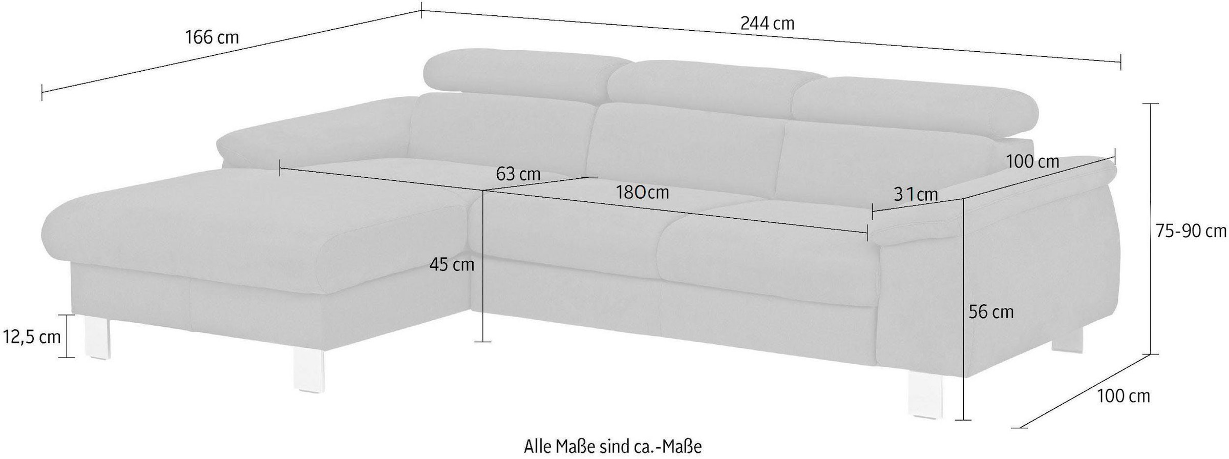COTTA Ecksofa »Komaris L-Form, B: 244 cm« mit Kopfteilverstellung, optional Bettfunktion, Bettkasten & Licht