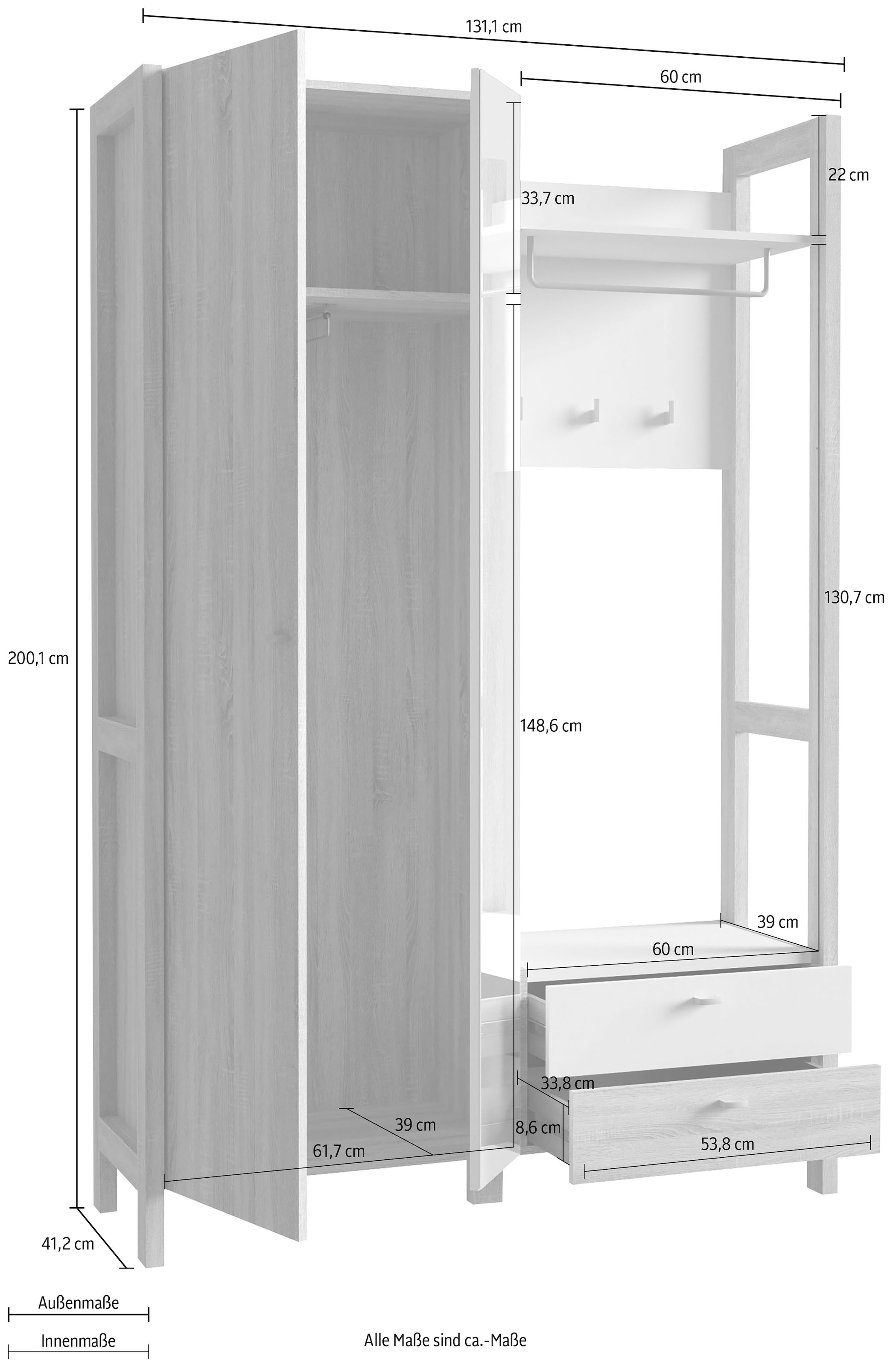 BAUR Garderobenschrank Breite | bestellen 131,1 »Hoyvik«, cm FORTE