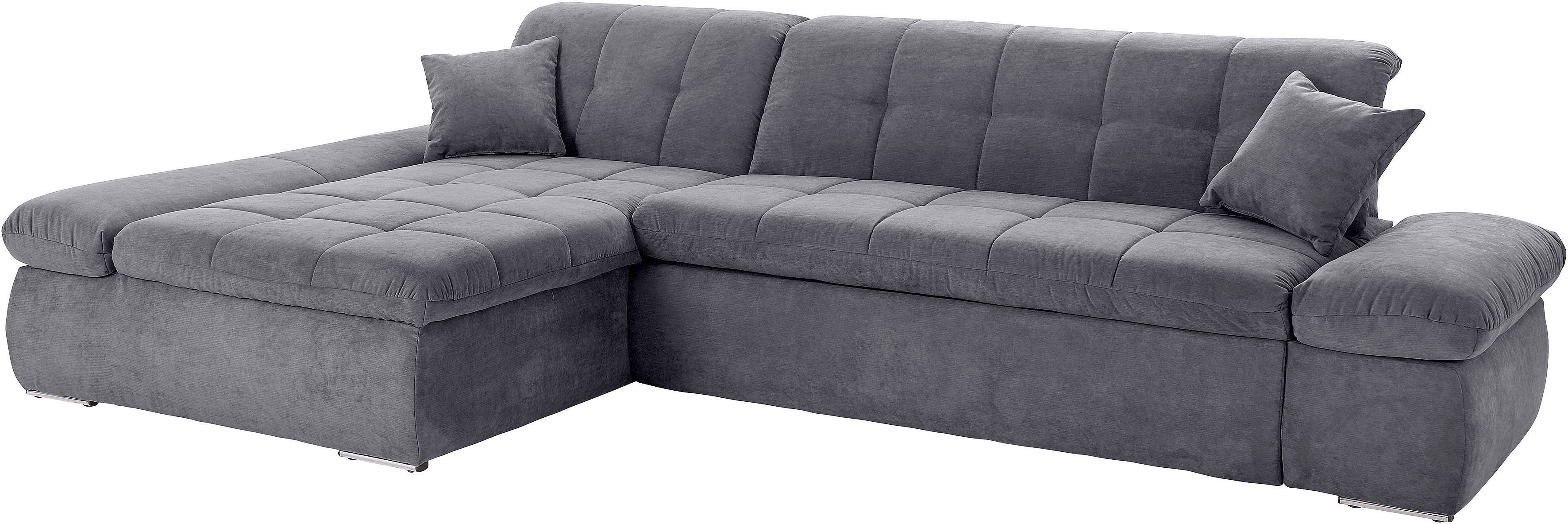 DOMO collection Ecksofa "MORIC Massiv - Belastbar bis 140 kgxSitz, 300x172 cm, XXL-Format" L-Form, Chenilleoptik, grau