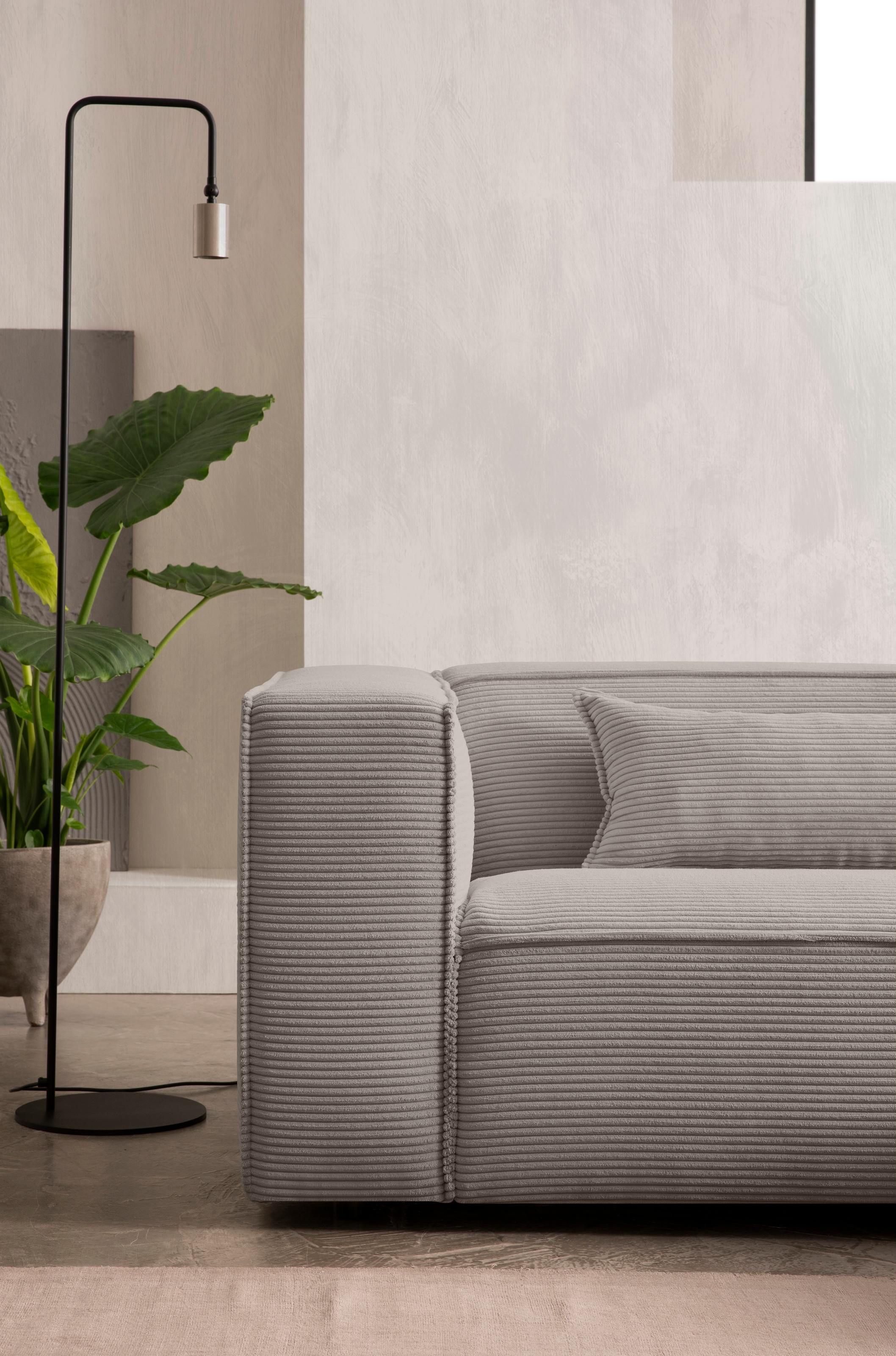 LeGer Home by Lena Gercke Ecksofa »PIARA mit Kedernaht, Cord, Leinenoptik o. Strukturstoff, Couch, L-Form«, wahlweise Ottomane rechts/links, schwarze Füße, bequemer Sitzkomfort