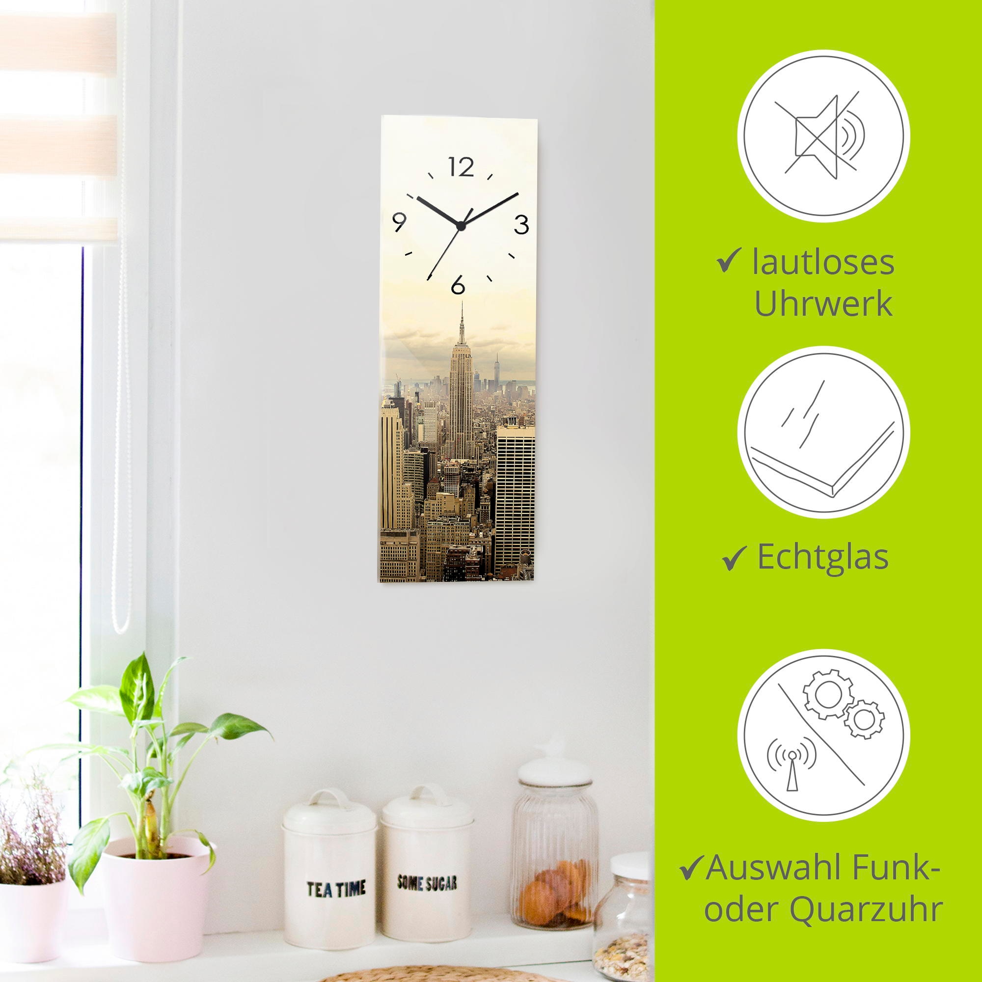 Artland Wanduhr »Skyline Manhattan - New York«, wahlweise mit Quarz- oder Funkuhrwerk, lautlos ohne Tickgeräusche