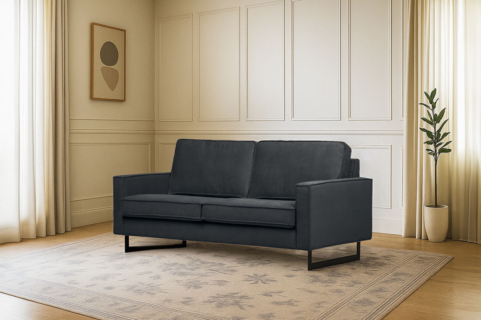 OTTO home 2-Sitzer "Pinto, 166 cm, Cord, Chenille, Lederoptik" mit Keder, schwarze Metallfüße, Wellenunterfederung