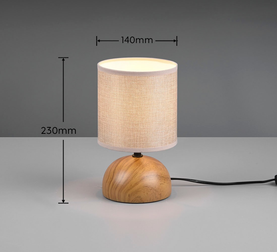 TRIO Leuchten Tischlampe »Luci«, Keramik Tischleuchte in Holzoptik, mit Stoffschirm, für Leuchtmittel 1 x E14