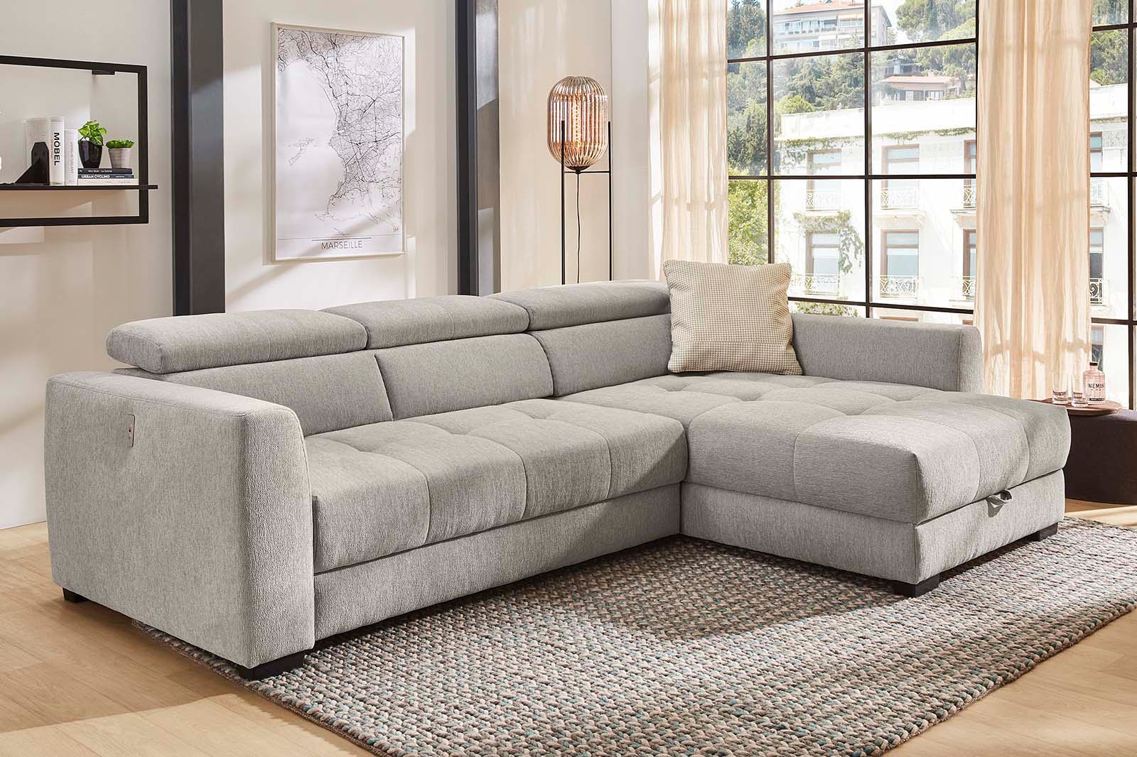 Jockenhöfer Gruppe Ecksofa "San Marino L-Form, B: 300 cm, mit 30 cm elektr. Sitztiefenverstellung" mit Bettkasten, Kopfteilverstellung, USB-Anschluss & Zierkissen