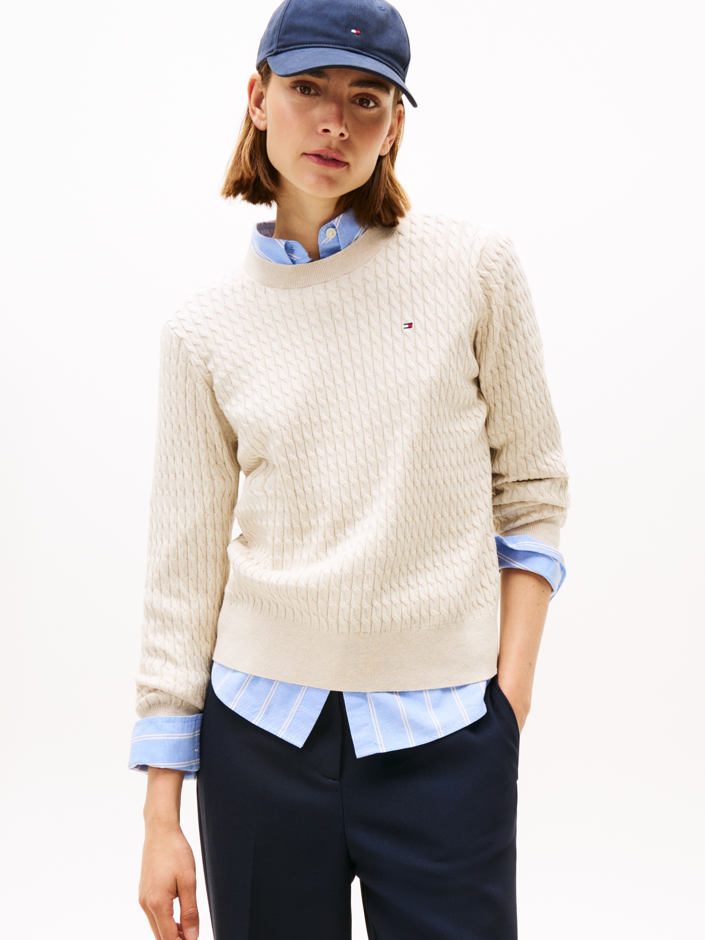 Tommy Hilfiger Rundhalspullover "CO CABLE C-NK LS SWEATER" Baumwolle, mit Z günstig online kaufen