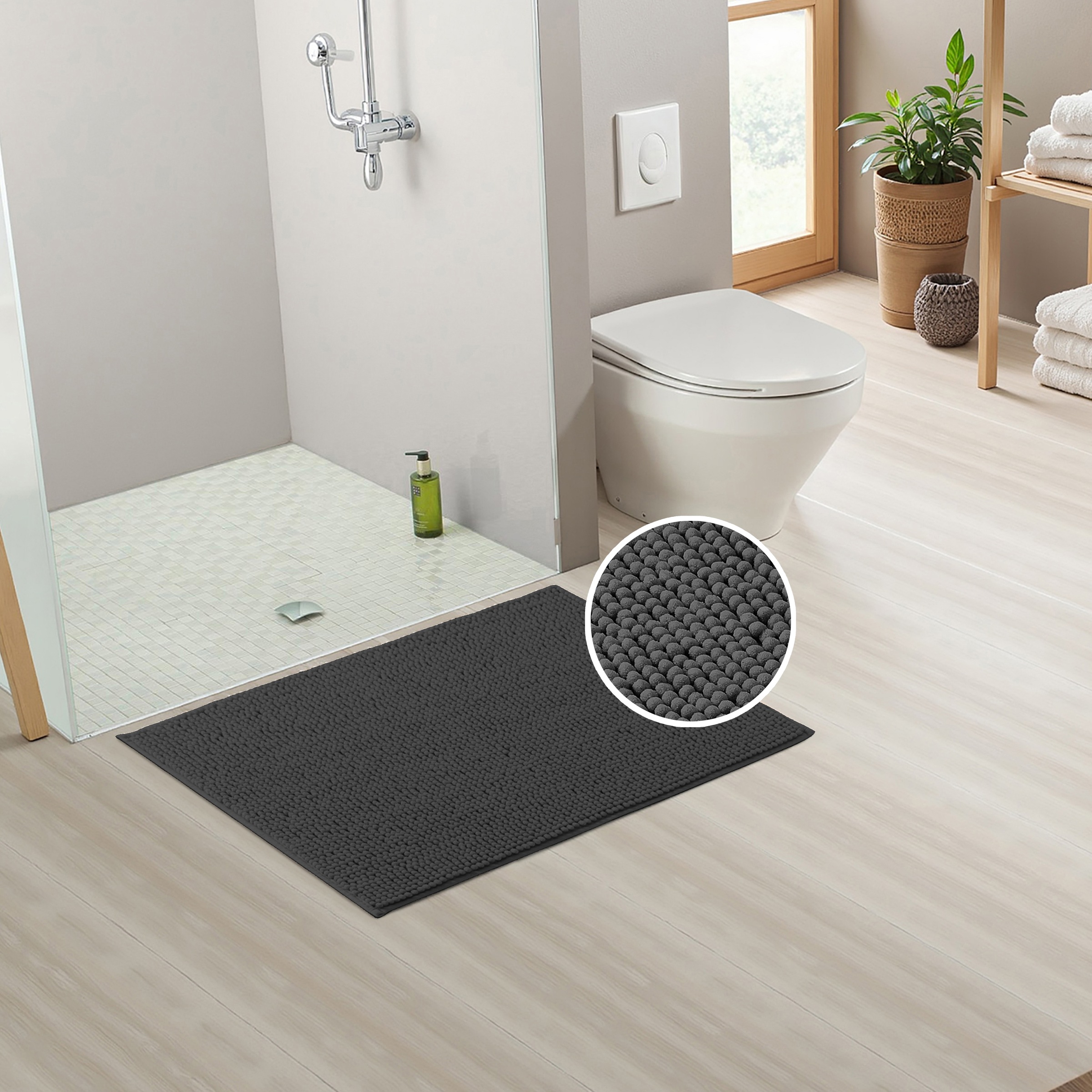 my home Badematte »Vanessa Chenille, Badvorleger, Badezimmer Teppich, Duschvorleger«, strapazierfähig-fußbodenheizungsgeeignet-schnell trocknend, Uni Farben, besonders weich