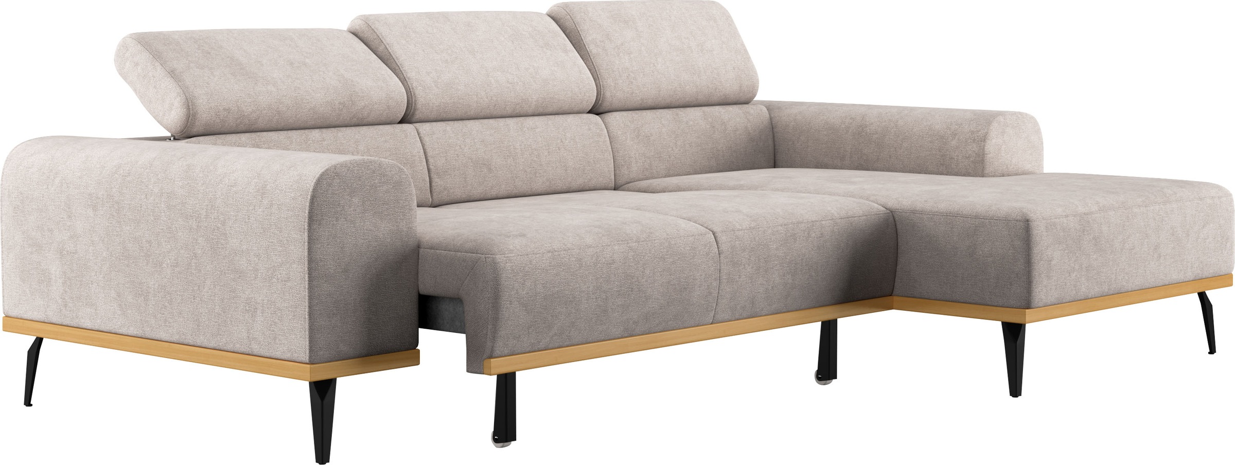 Places of Style Ecksofa »Carlo L-Form«, mit Kopfteilverstellung & Holz-Rahmenoptik, optional Relaxfunktion